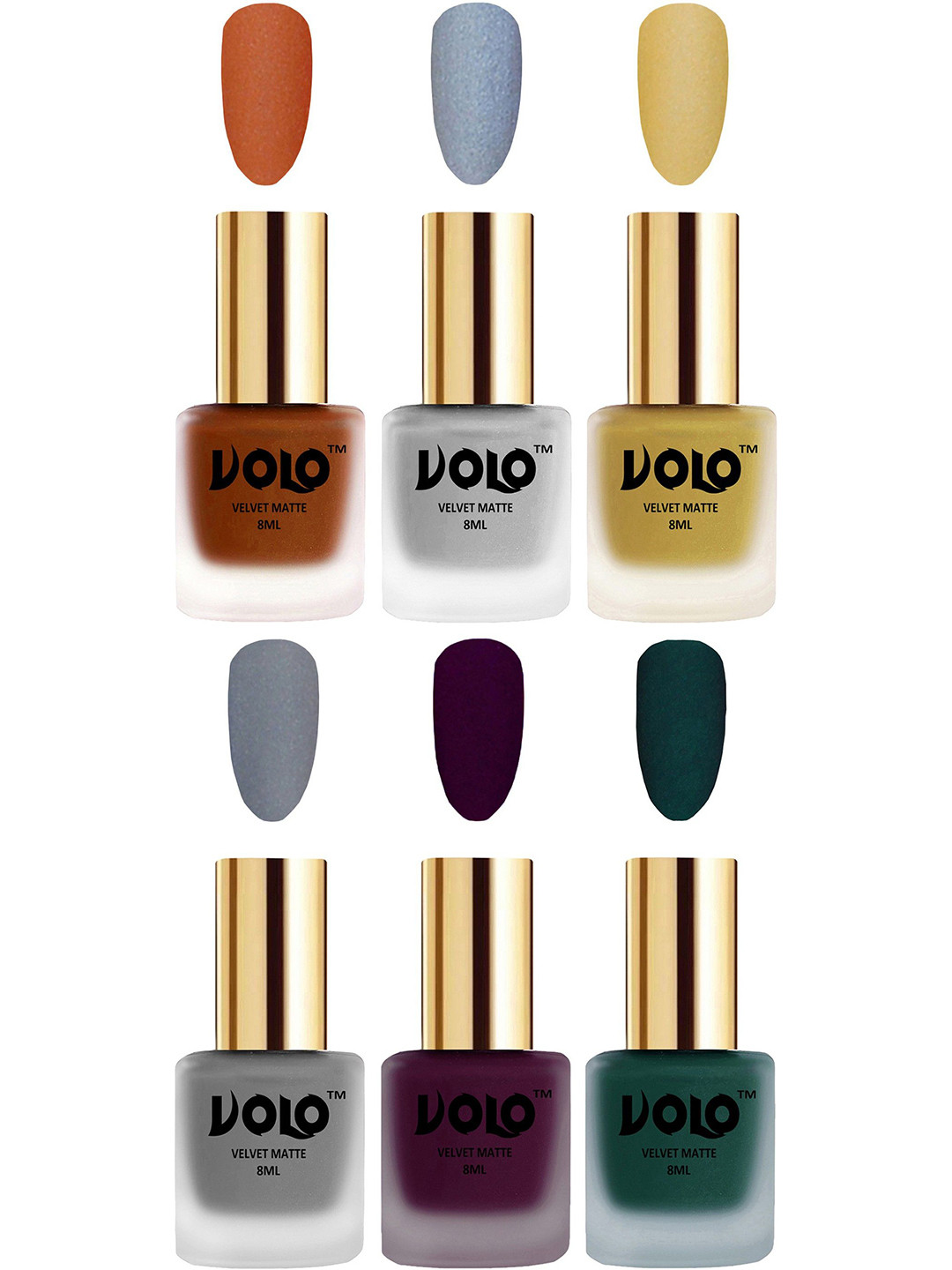 VOLO Set Of 6 Velvet Matte Nail Polish - 8 ml Each Shade Light Wine - Dark Green
