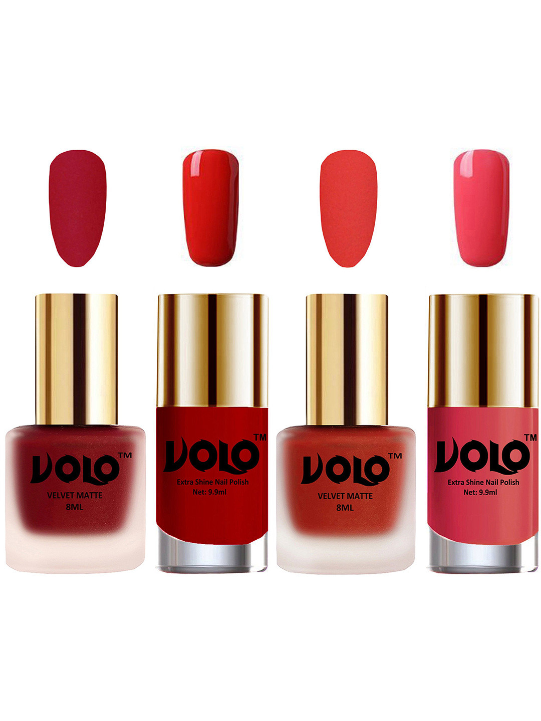 VOLO Set Of 4 Velvet Matte & Extra Shine Nail Polish - 8 ml Each & 9ml Each-36-44-38-56