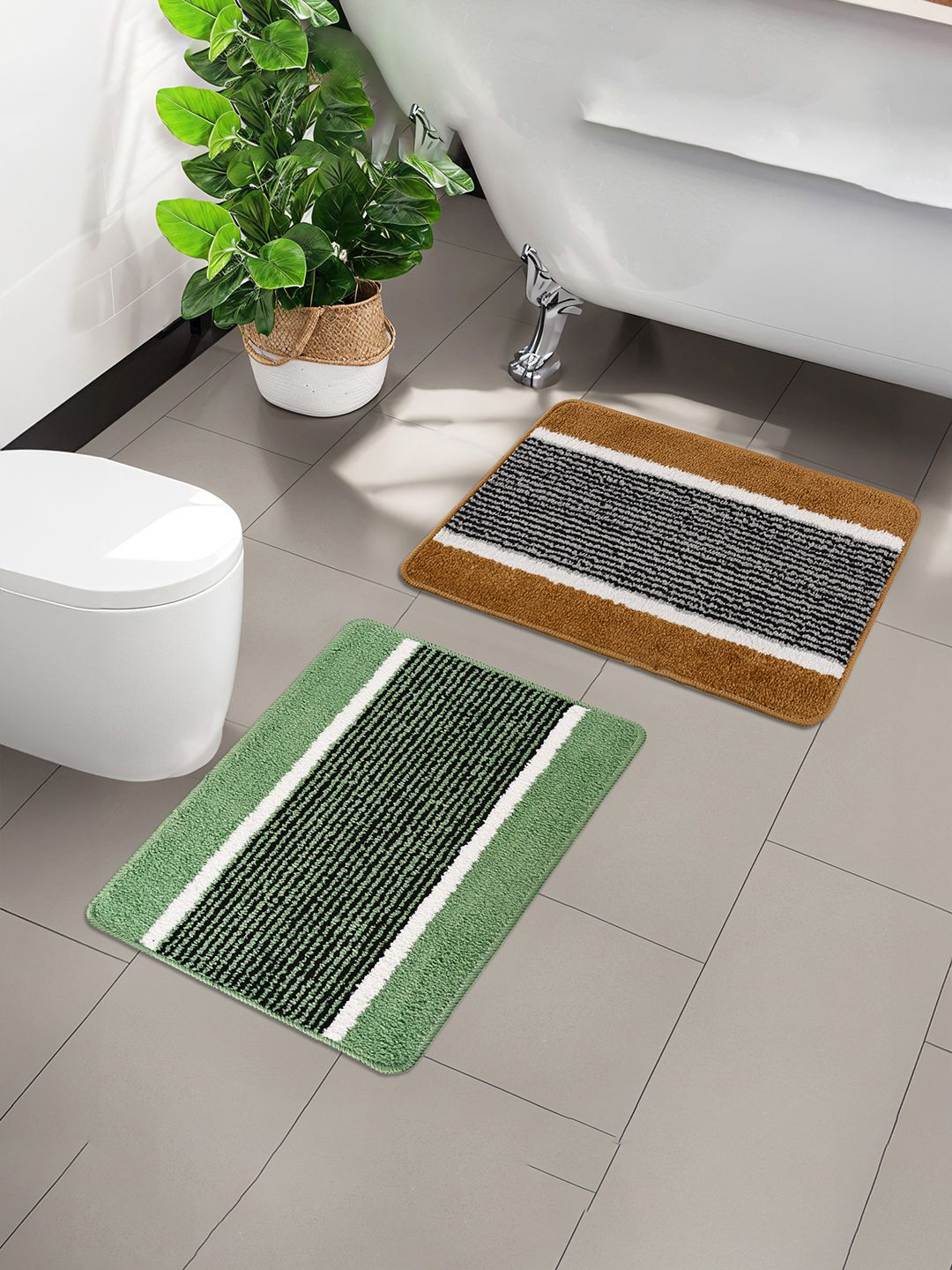 Kuber Industries Green & Gold Toned 2 Pieces Anti-Skid Door Mats
