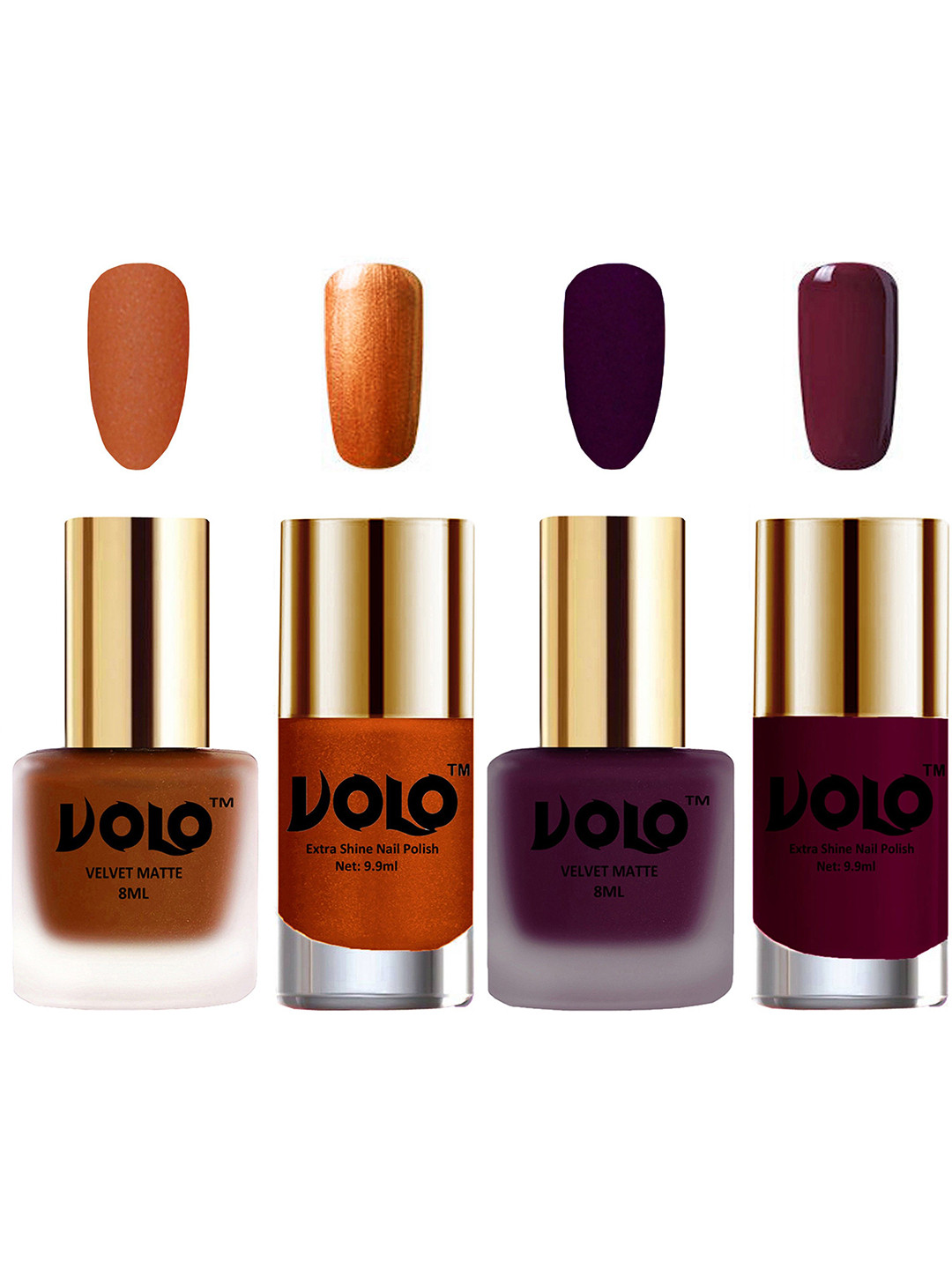 VOLO Set Of 4 Velvet Matte & Extra Shine Nail Polish - 8 ml Each - 36 - 46 - 60 - 34