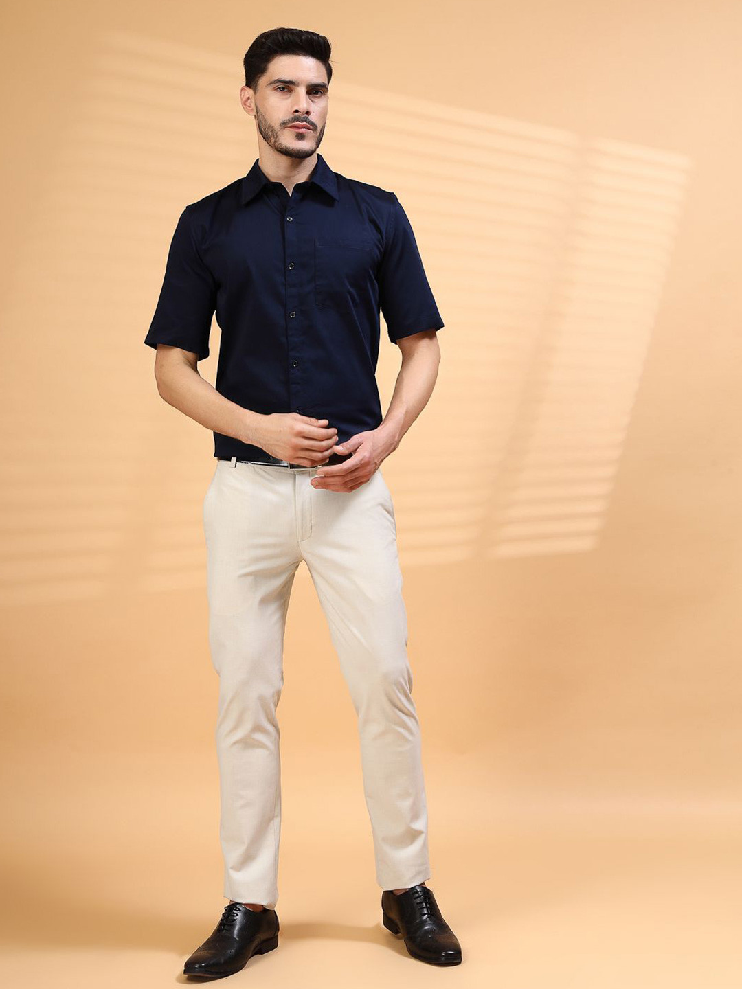 Vanguard Men Original Fit Spread Collar Solid Cotton Formal Shirt