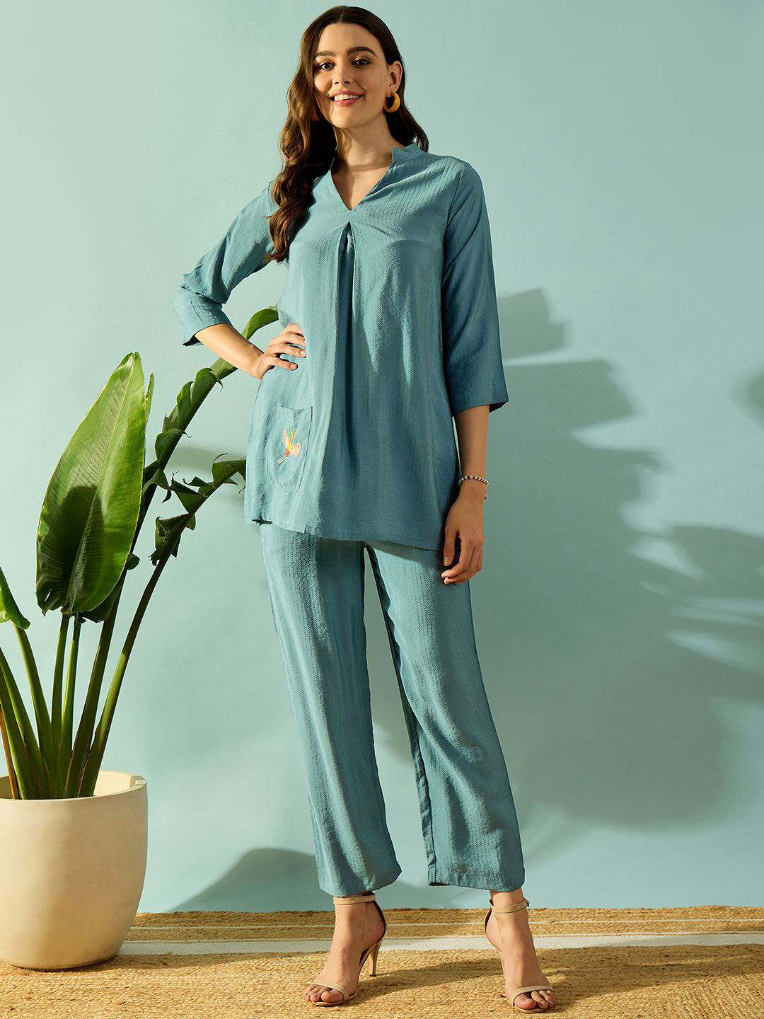 The Kaftan Company Embroidered Tunic With Trousers Co-Ords