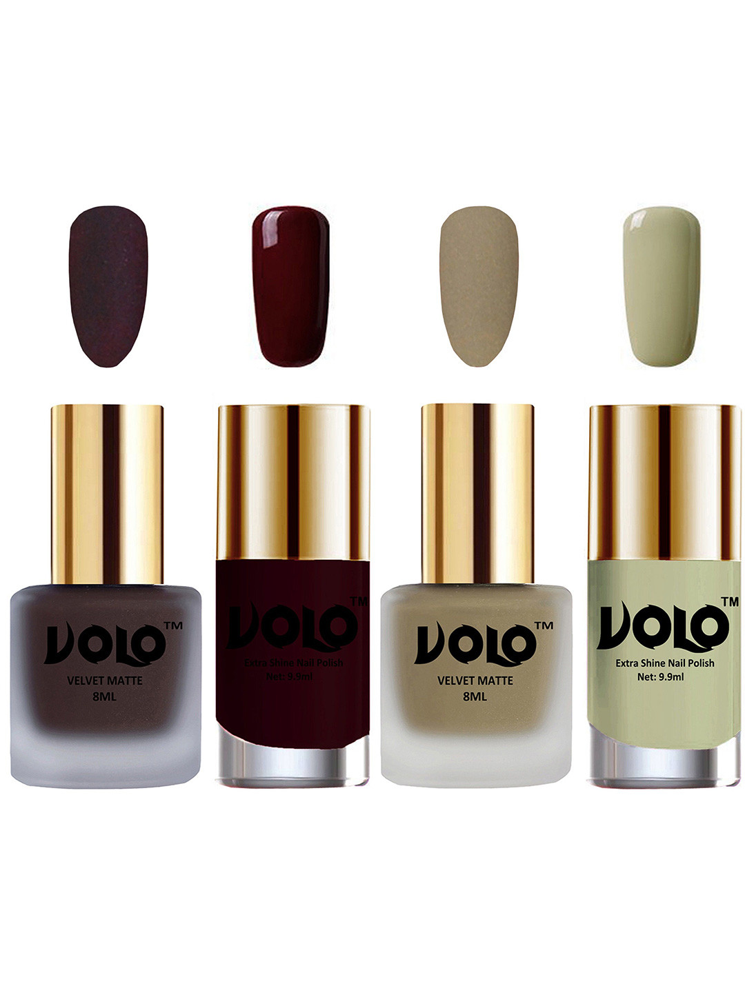 VOLO Set Of 4 Velvet Matte & Extra Shine Nail Polish-8 ml & 9.9 ml Each Shade 29-37-44-40