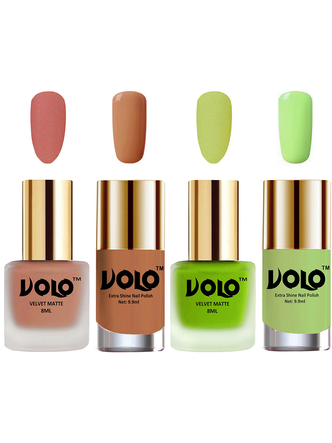 VOLO Set Of 4 Velvet Matte & Extra Shine Nail Polish-8 ml & 9.9 ml Each Shade 38-39-64-28
