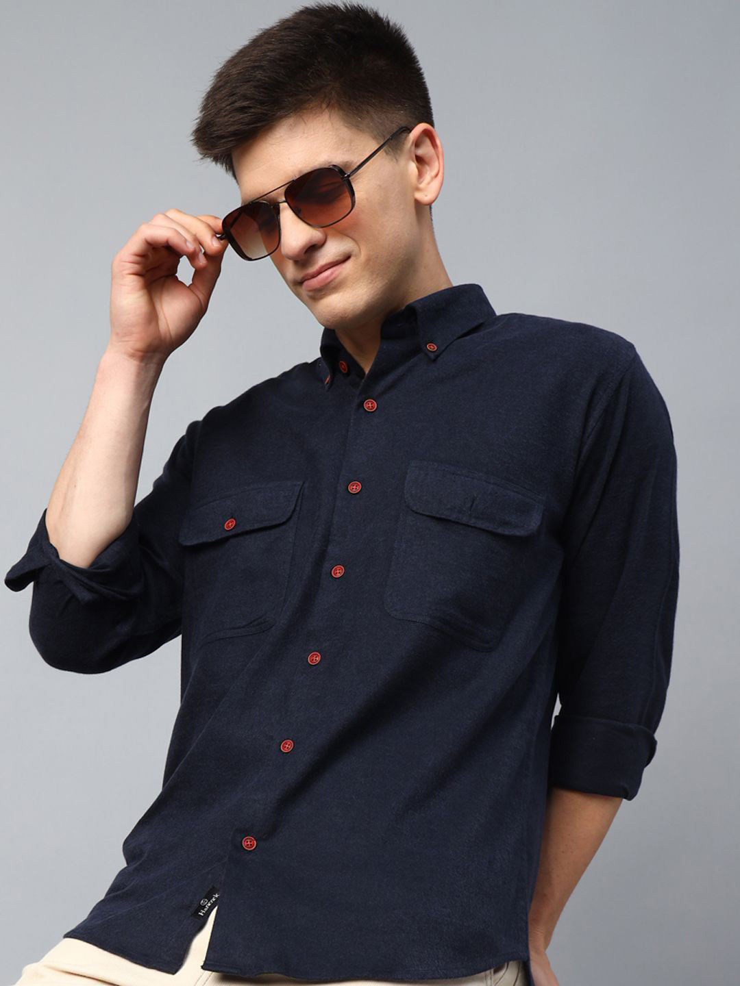 Hancock Men Slim Fit Flannel Solid Casual Pure Cotton Shirt