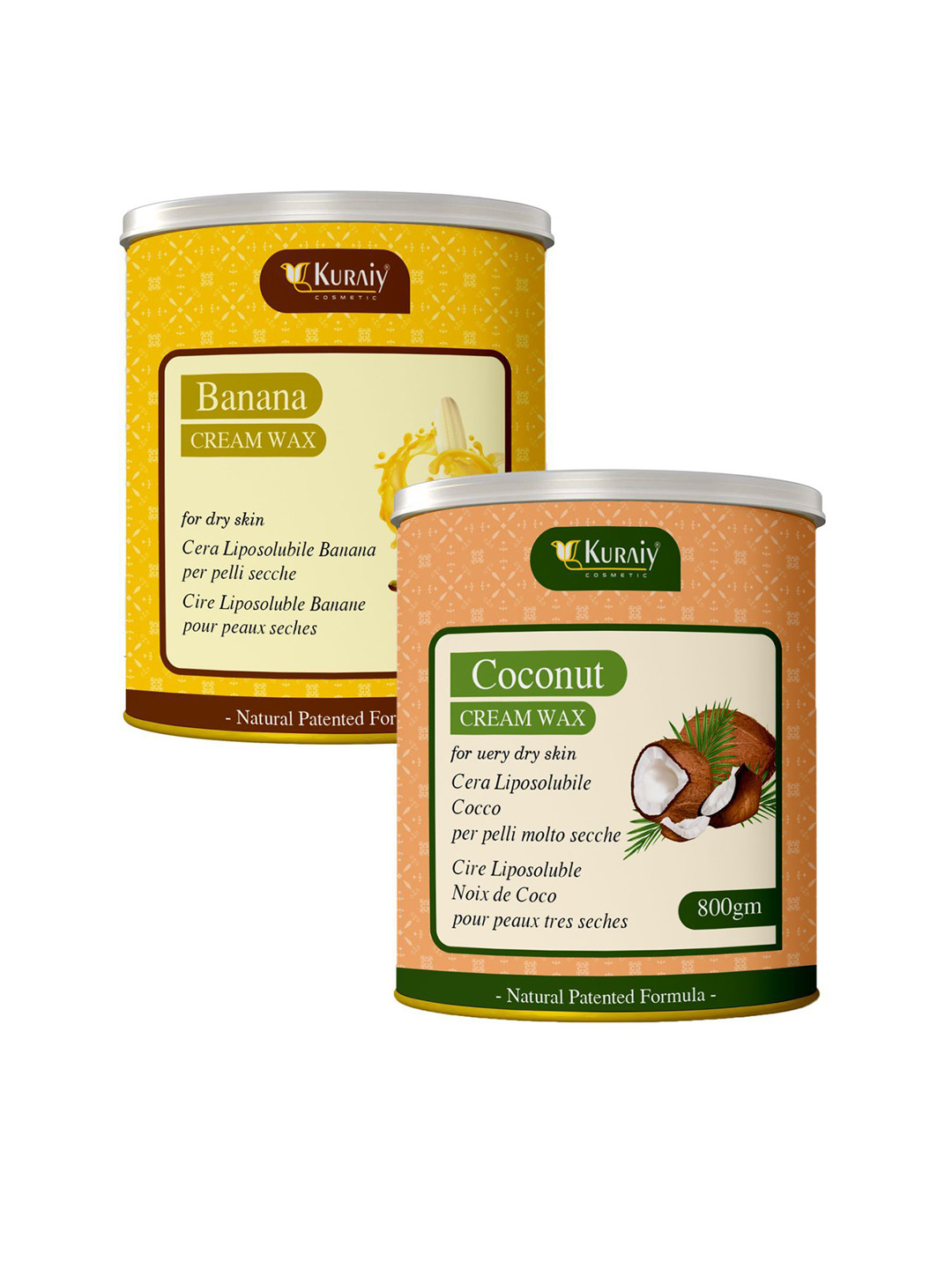KURAIY Set Of 2 Banana & Coconut Cream Wax For Smooth Hair Removal - 800 g Each