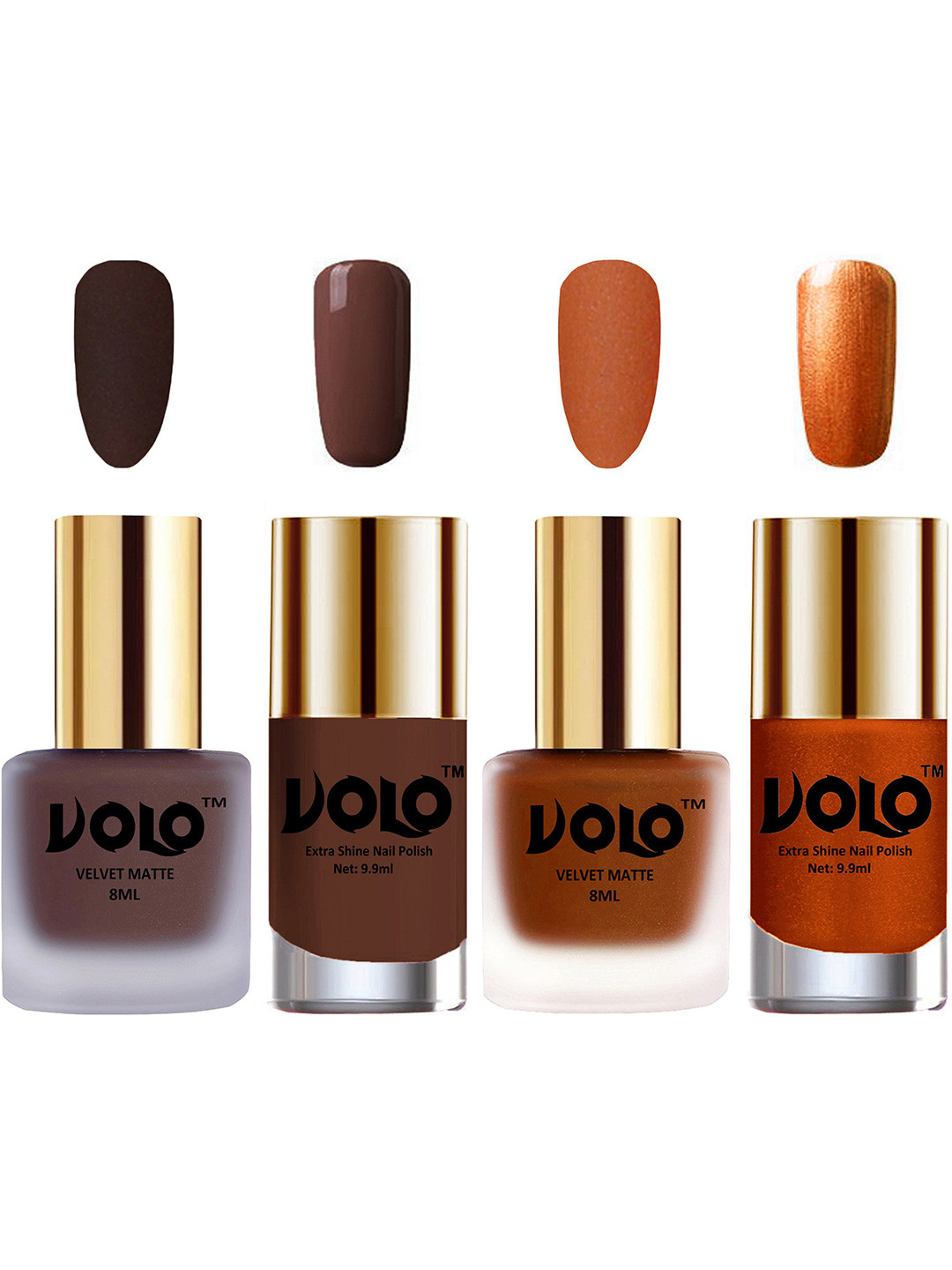 VOLO Set Of 4 Velvet Matte & Extra Shine Nail Polish-8 ml & 9.9 ml Shade - 02-35-19-60