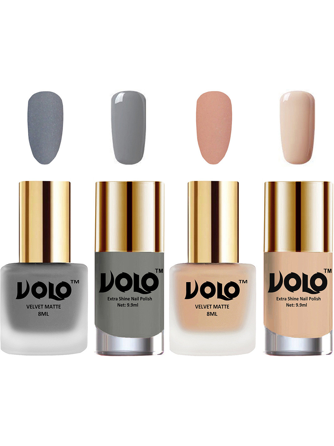 VOLO Set Of 4 Velvet Matte & Extra Shine Nail Polish-8 ml & 9.9 ml Each Shade 20-28-41-65