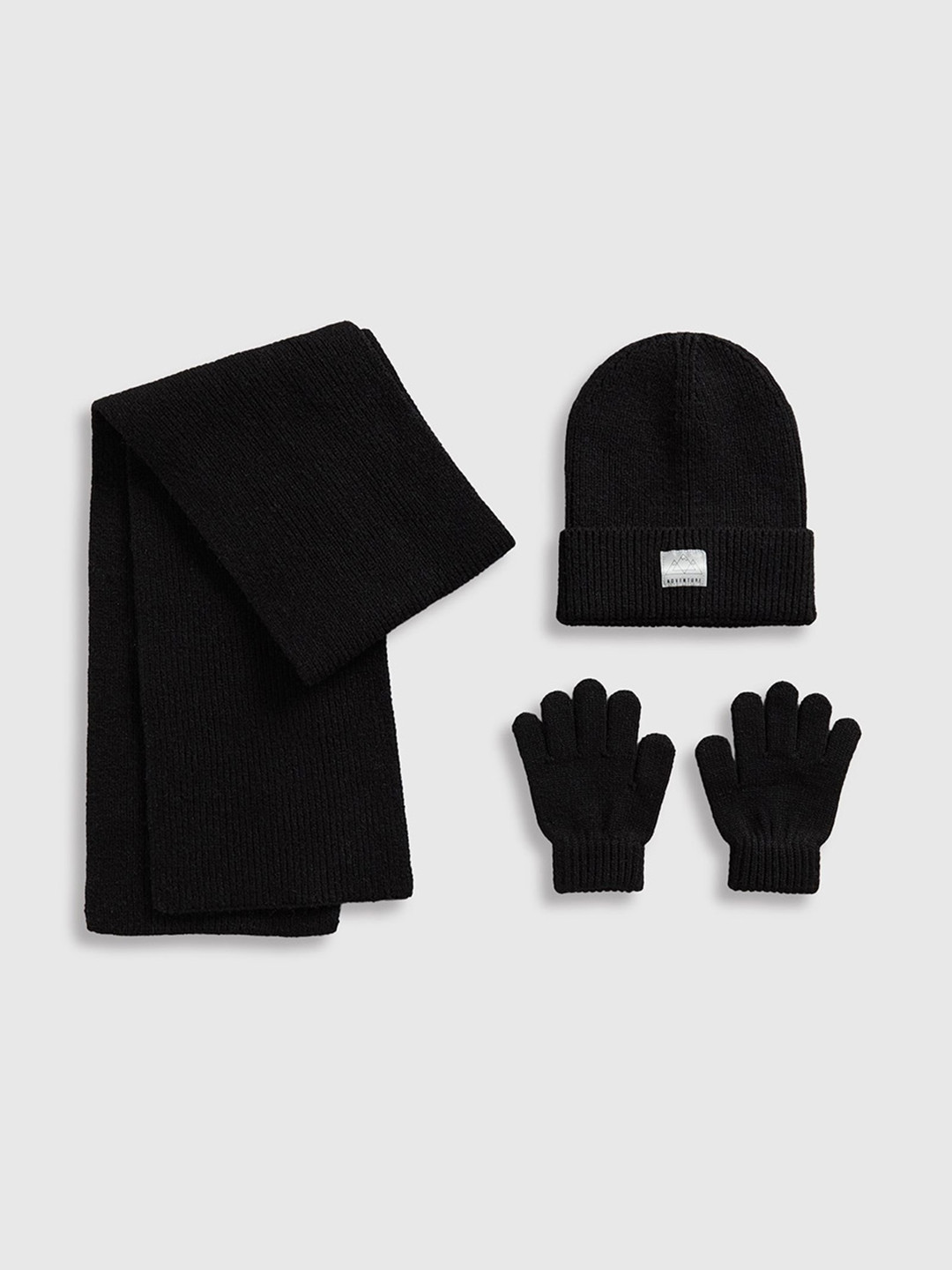 mothercare Boys Black Knitted Hat, Scarf and Gloves 3-Piece Set