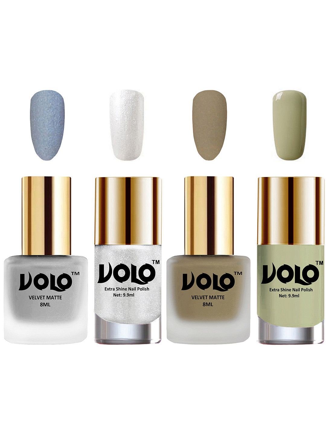 VOLO Set Of 4 Velvet Matte & Extra Shine Nail Polish-8 ml & 9.9 ml Each Shade 33-37-46-40