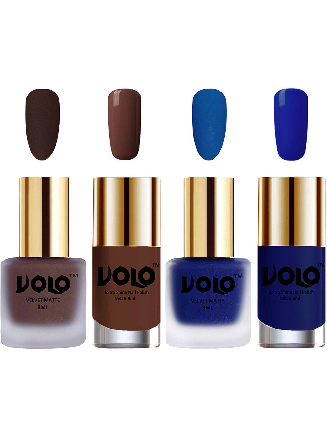 VOLO Set Of 4 Velvet Matte & Extra Shine Nail Polish-8 ml & 9.9 ml Each Shade 02-19-19-66
