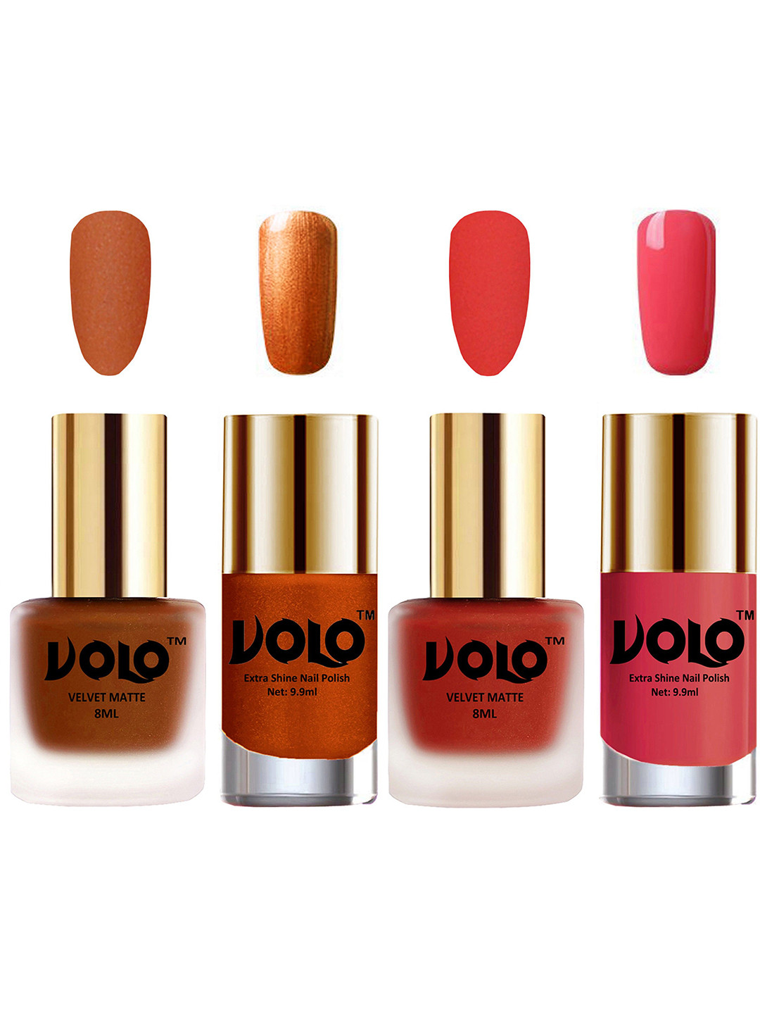 VOLO Set Of 4 Velvet Matte & Extra Shine Nail Polish - 8 ml Each Shade - 35 - 44 - 60 - 56