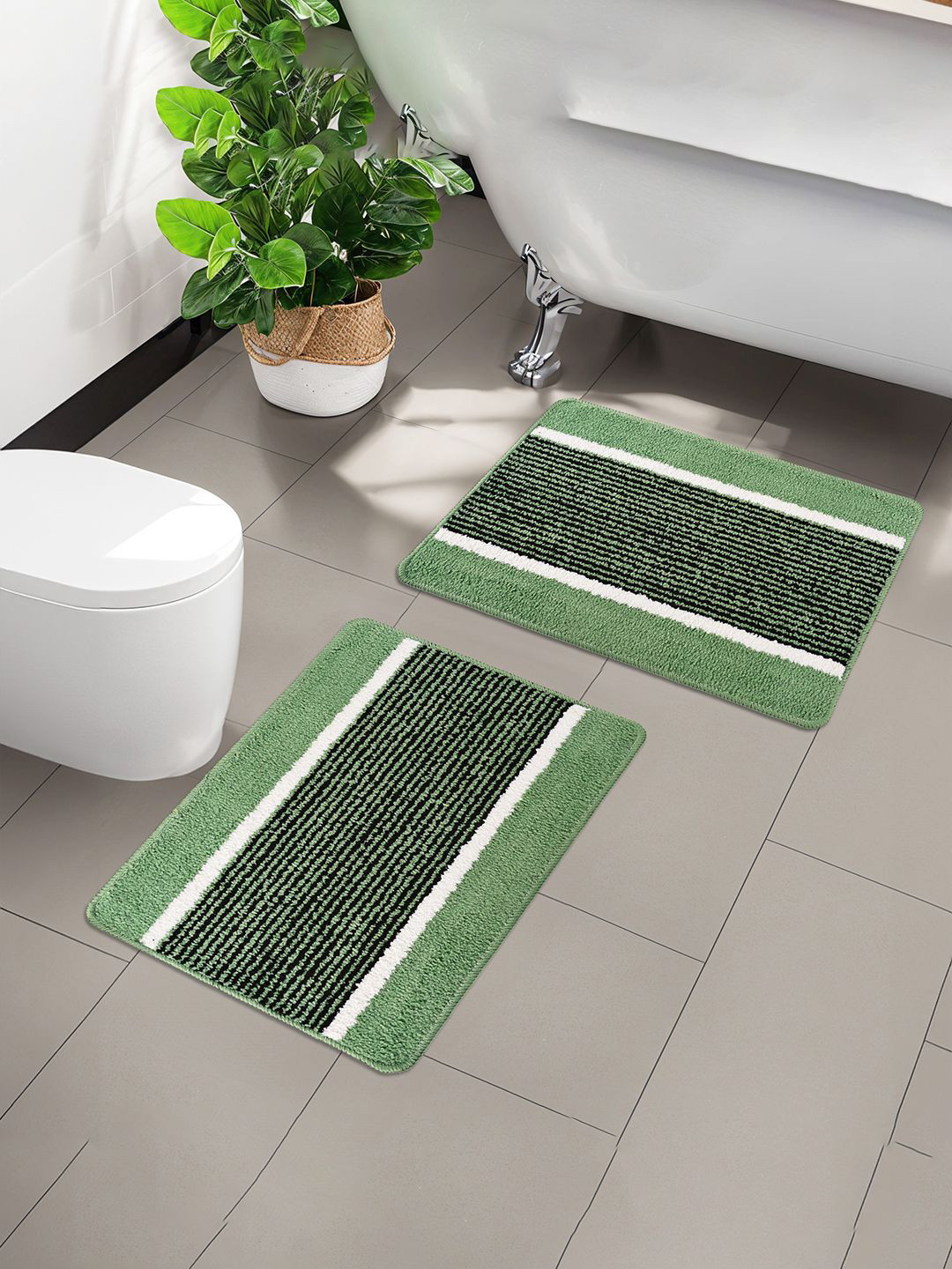 Kuber Industries Green & Black 2 Pieces Anti-Skid Doormats
