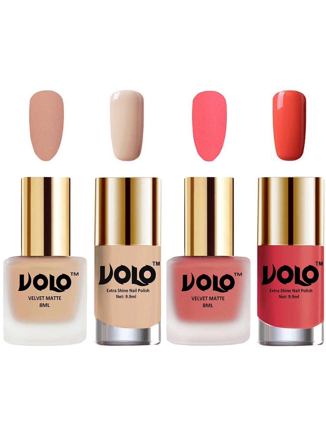VOLO Set Of 4 Velvet Matte & Extra Shine Nail Polish - 8 ml Each - 28 - 41 - 65 - 49