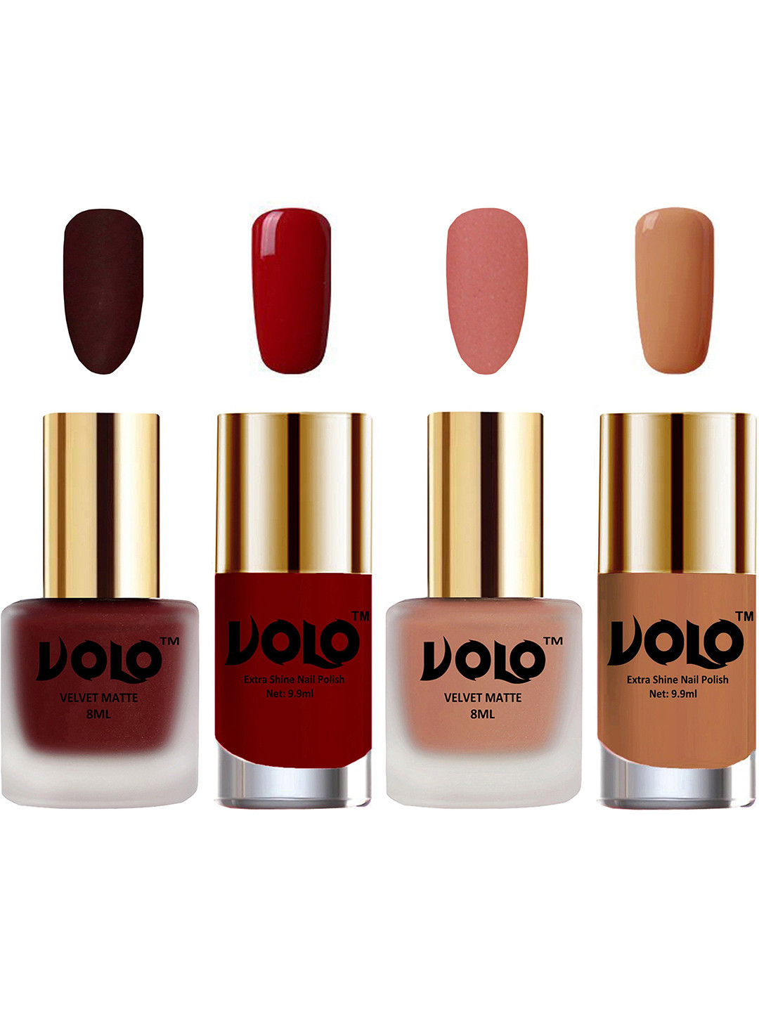 VOLO Set Of 4 Velvet Matte & Extra Shine Nail Polish-8 ml & 9.9 ml Each Shade 23-38-31-64