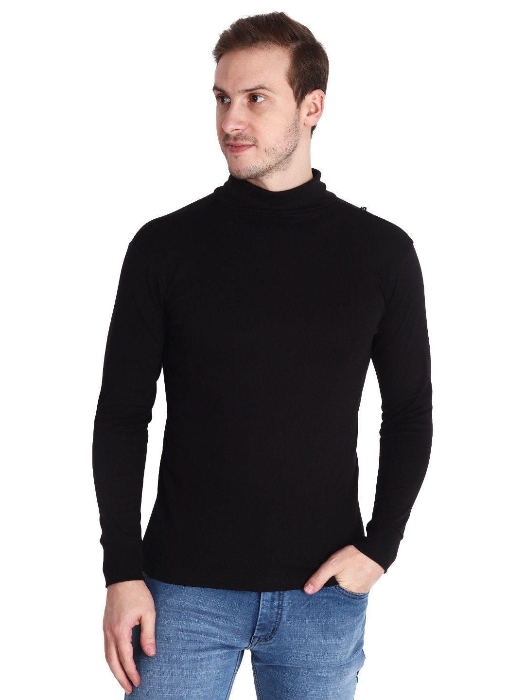 Gajraj Men Solid High Neck Cotton Slim Fit T-shirt