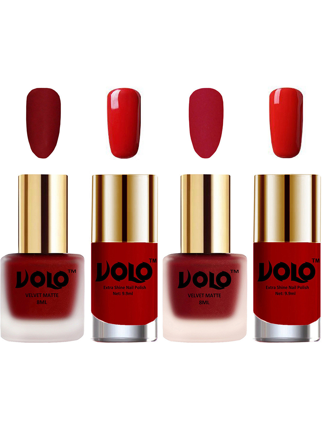 VOLO Set Of 4 Velvet Matte & Extra Shine Nail Polish - 8 ml Each & 9ml Each-22-36-36-38