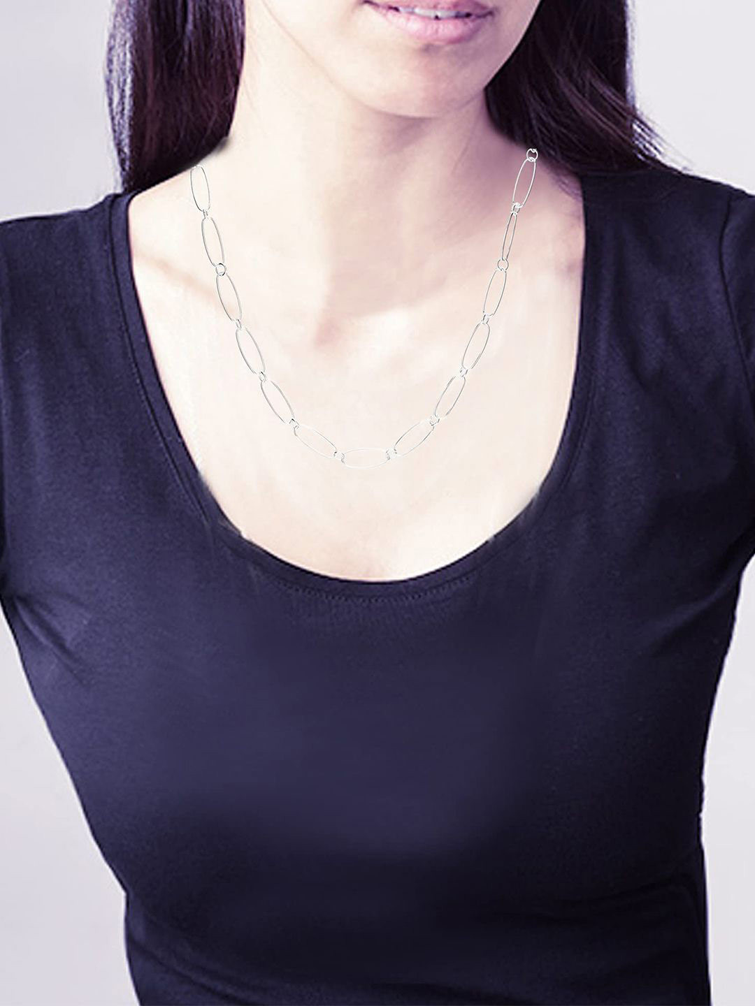 LeCalla 925 Sterling Silver-Plated Paperclip Chain