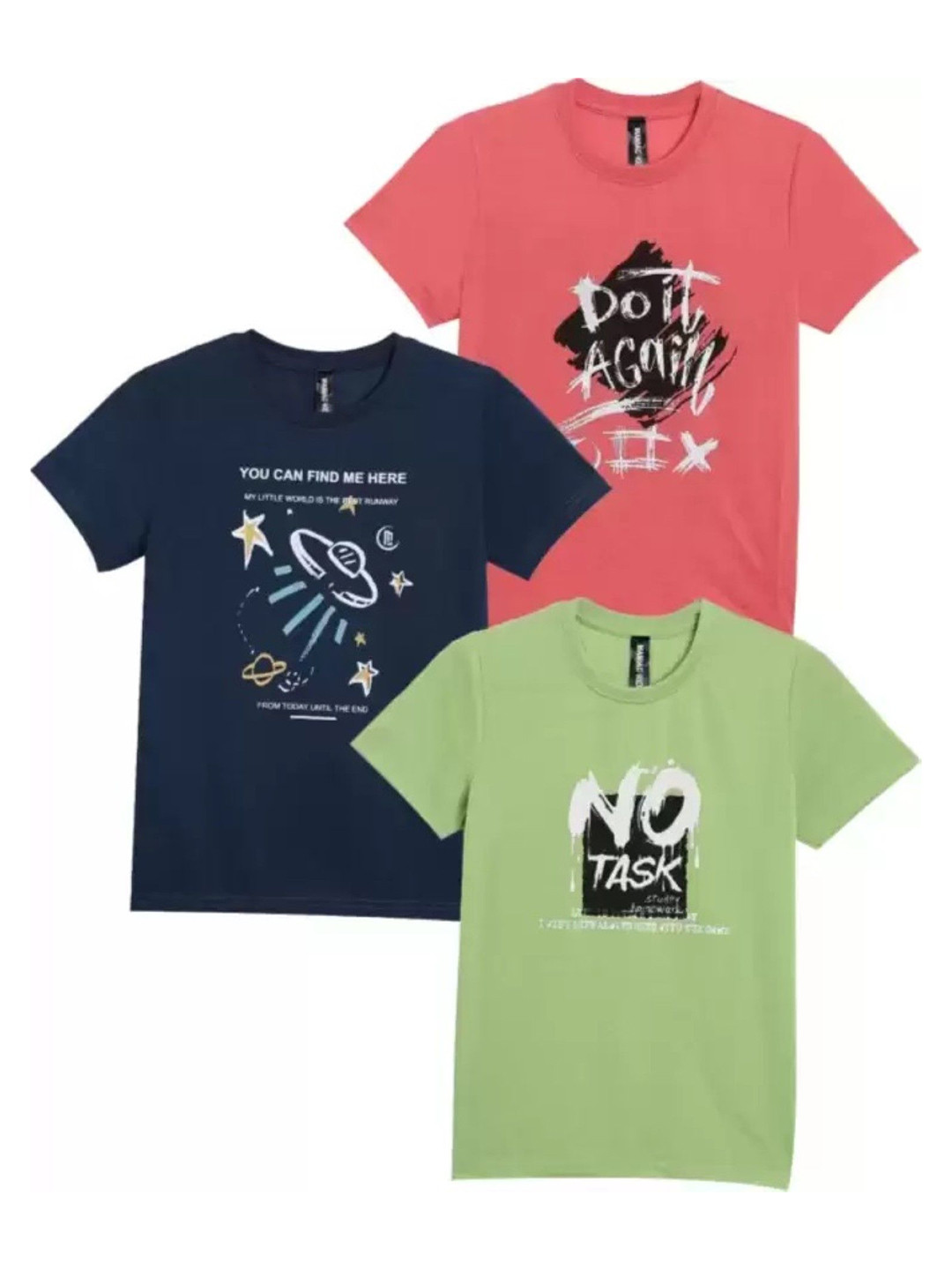 Maniac Boys Pack Of 3 Typography Printed Round Neck Cotton T-shirts