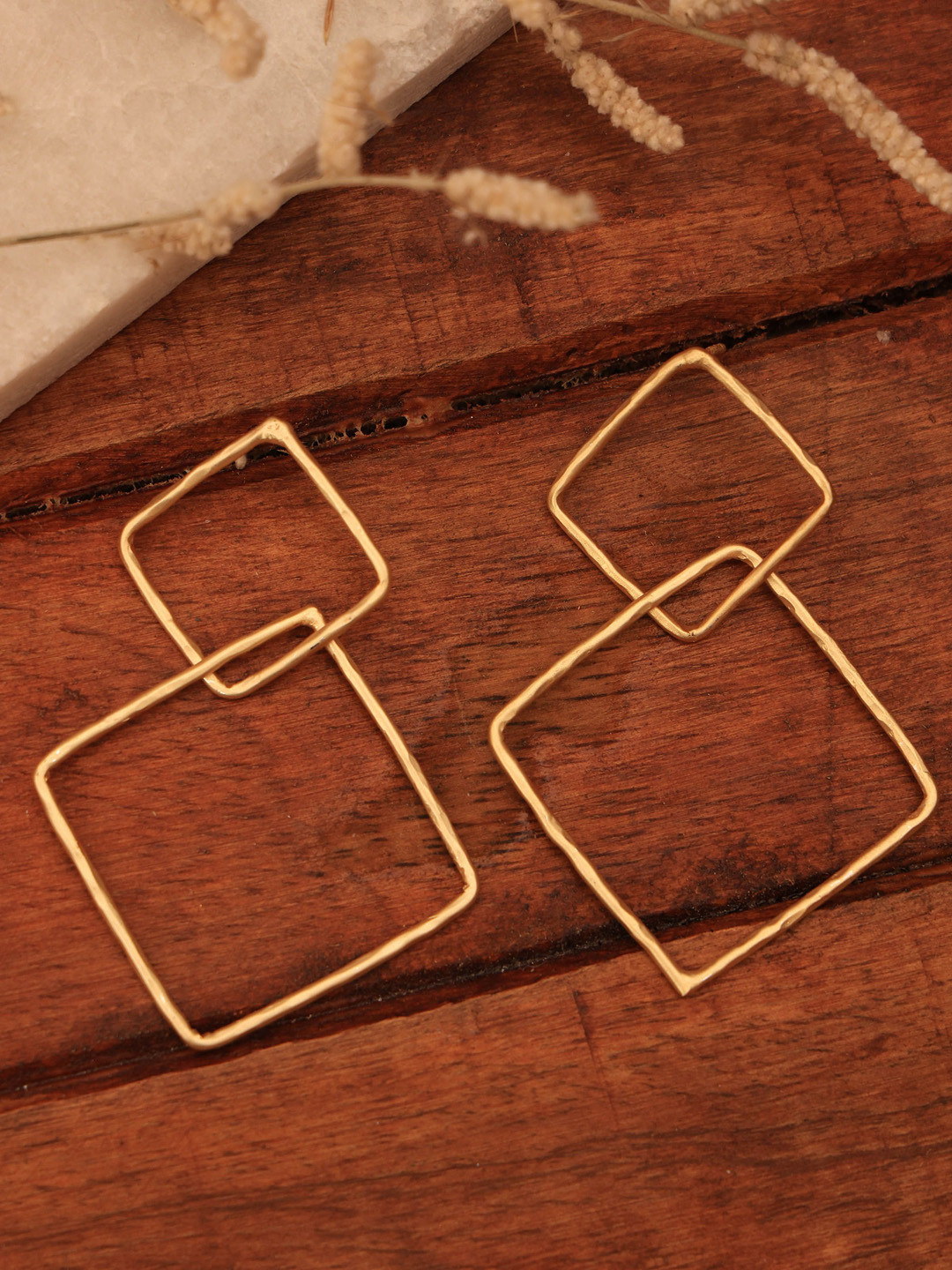 ROYAL PITARAH Gold-Plated Contemporary Drop Earrings