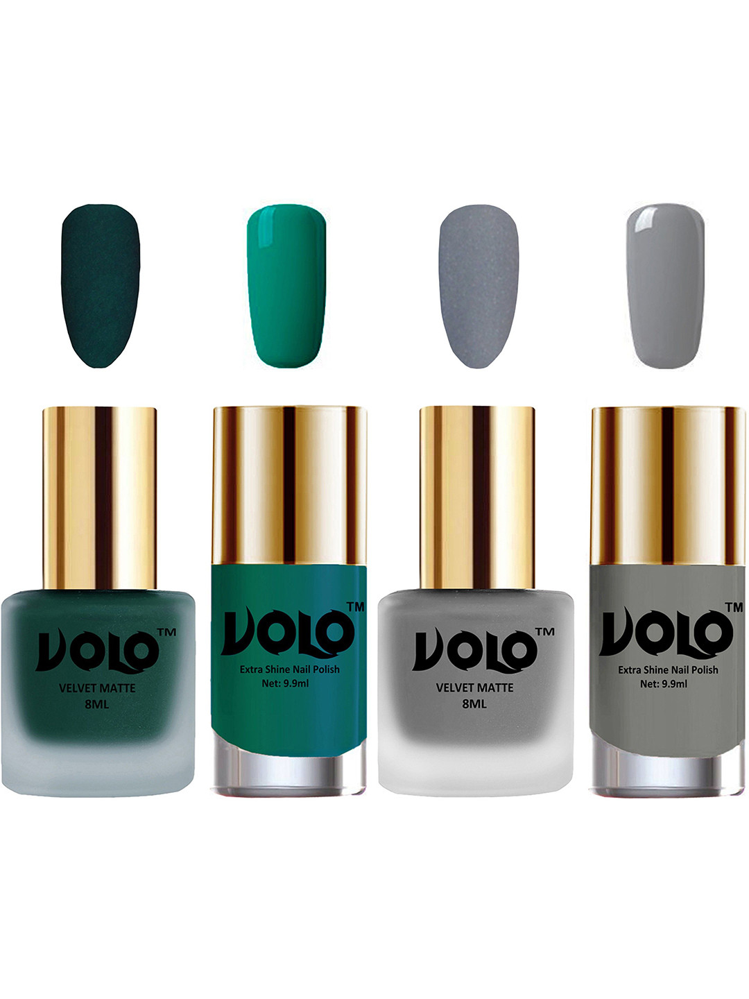 VOLO Set Of 4 Velvet Matte & Extra Shine Nail Polish-8 ml & 9.9 ml Shade 12-20-26-41