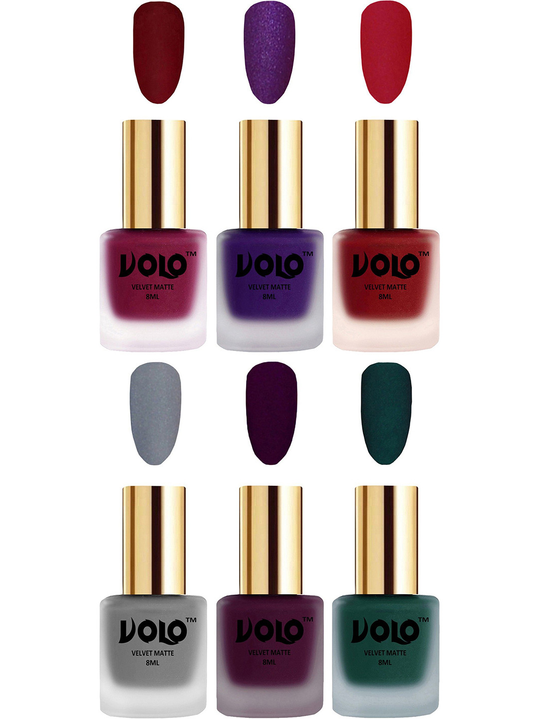 VOLO Set Of 6 Velvet Matte Nail Polish - 8 ml Each - Light Wine-Metallic Dark Purple