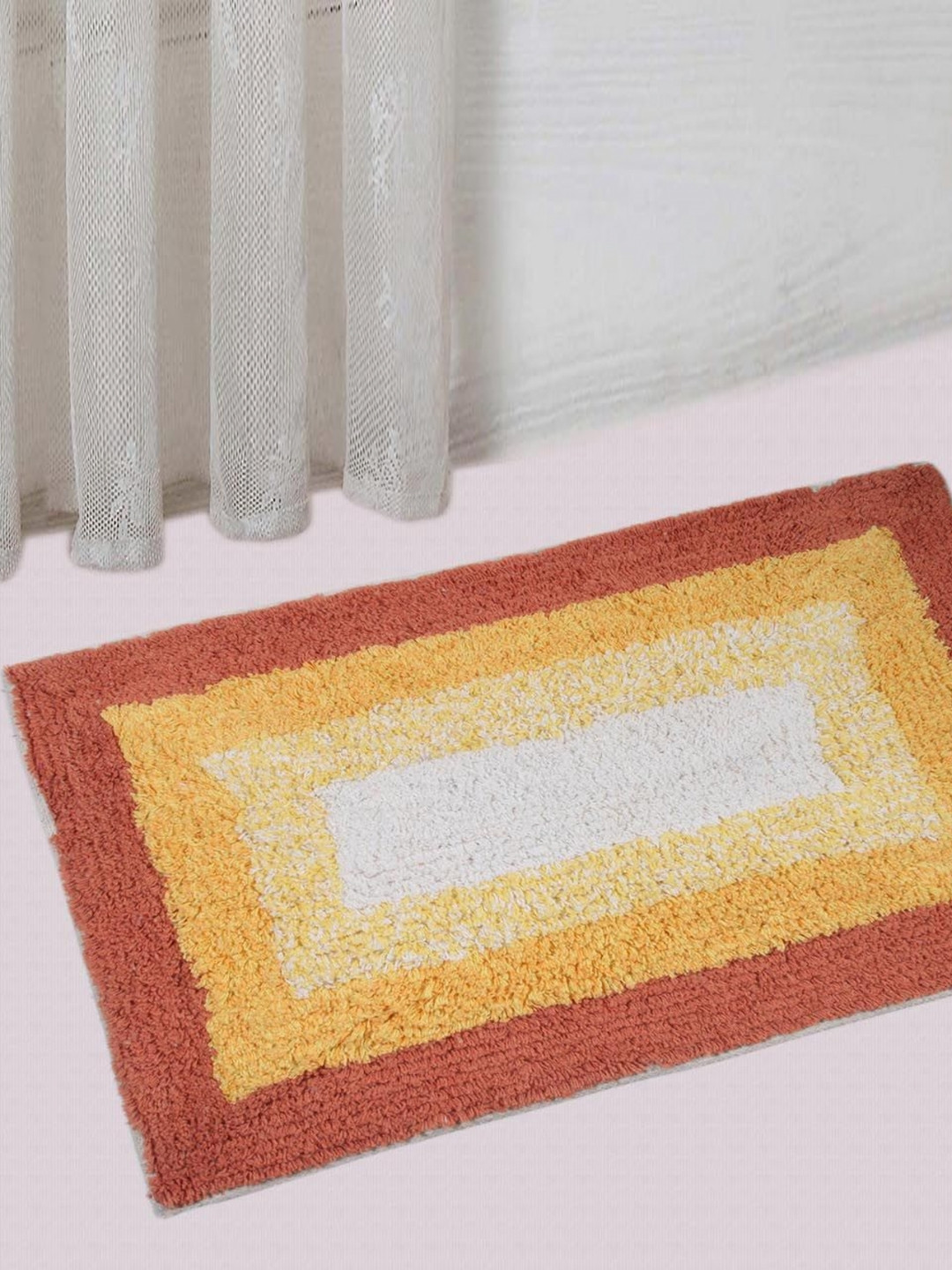 Saral Home Orange Textured Microfibre Anti Skid Bath Mats