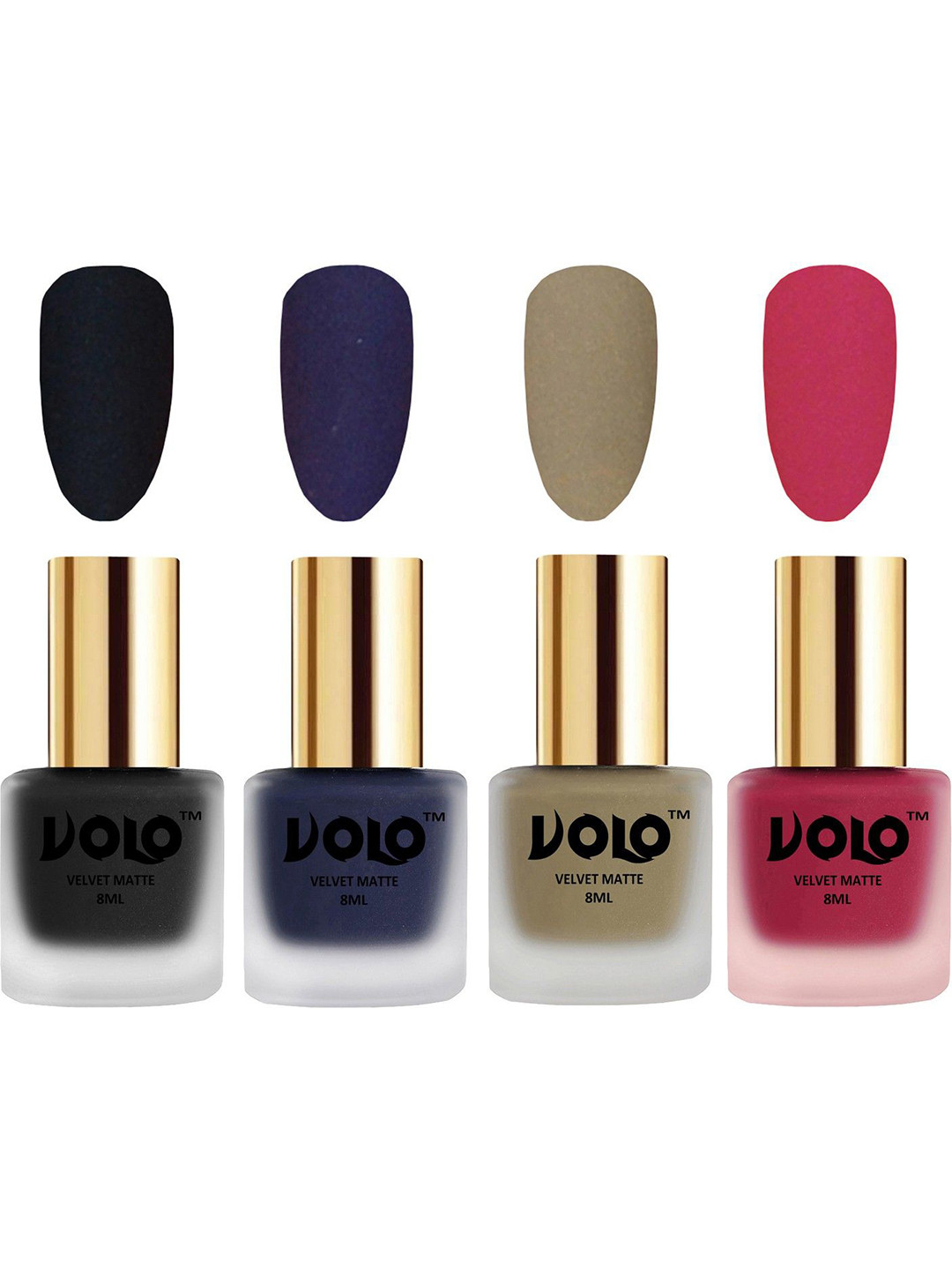 VOLO Set Of 4 Velvet Matte Nail Polish-8 ml-Sand Nude-Russian Navy Blue-Black-Passion Pink