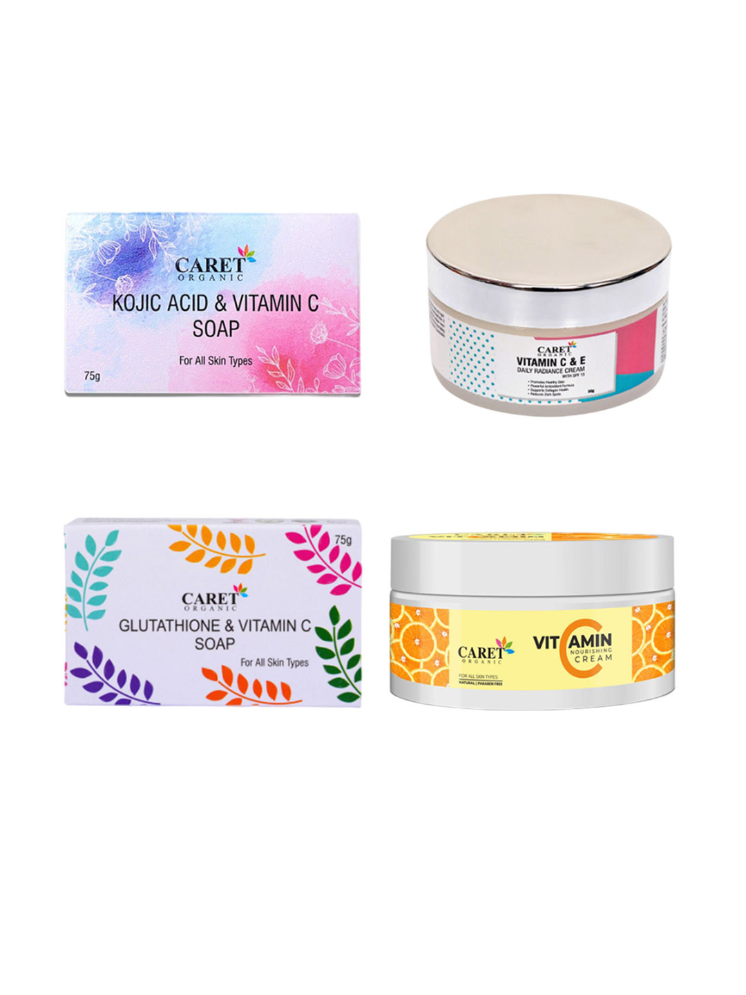CARET ORGANIC Kojic Acid Soap Glutathione Soap Vitamin C Cream Daily Radiance Cream
