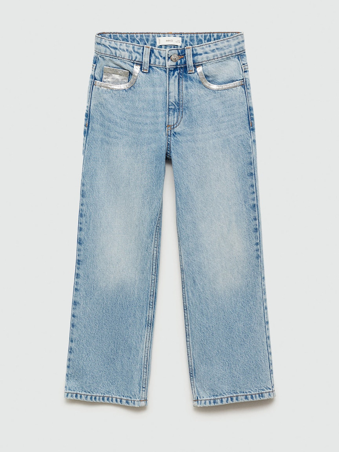 Mango Kids Girls Light Fade Cotton Jeans with Printed Detail