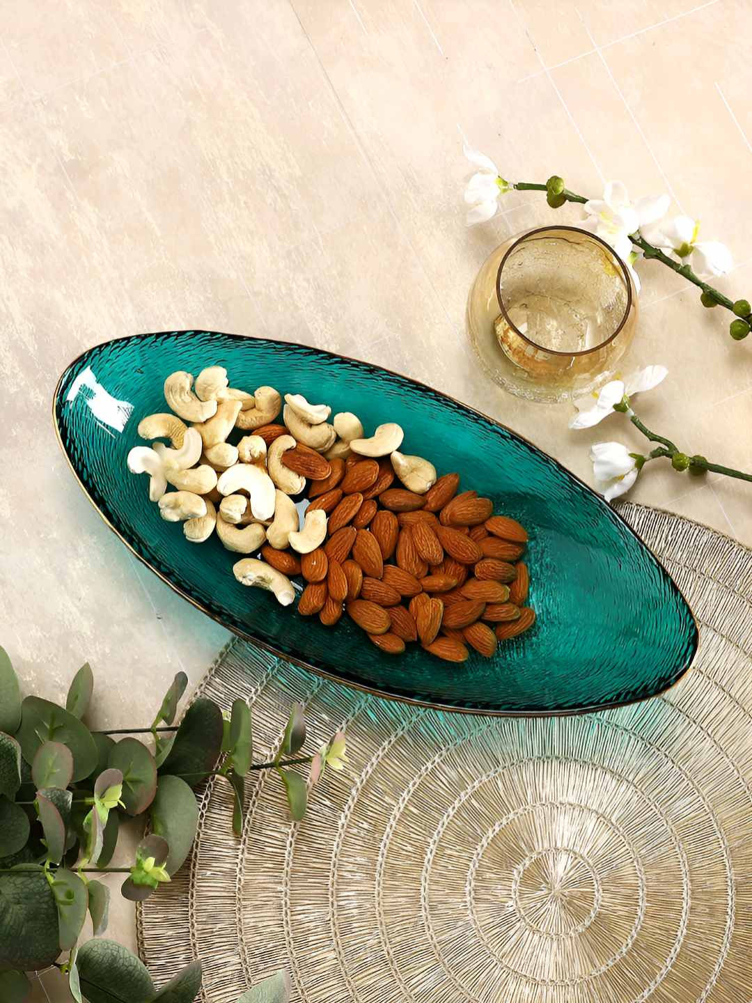 TAYHAA Turquoise Blue Glass Oval shaped Food Platter