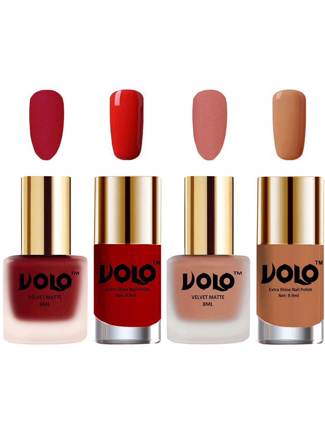 VOLO Set Of 4 Velvet Matte & Extra Shine Nail Polish - 8 ml Each - 36 - 38 - 38 - 64
