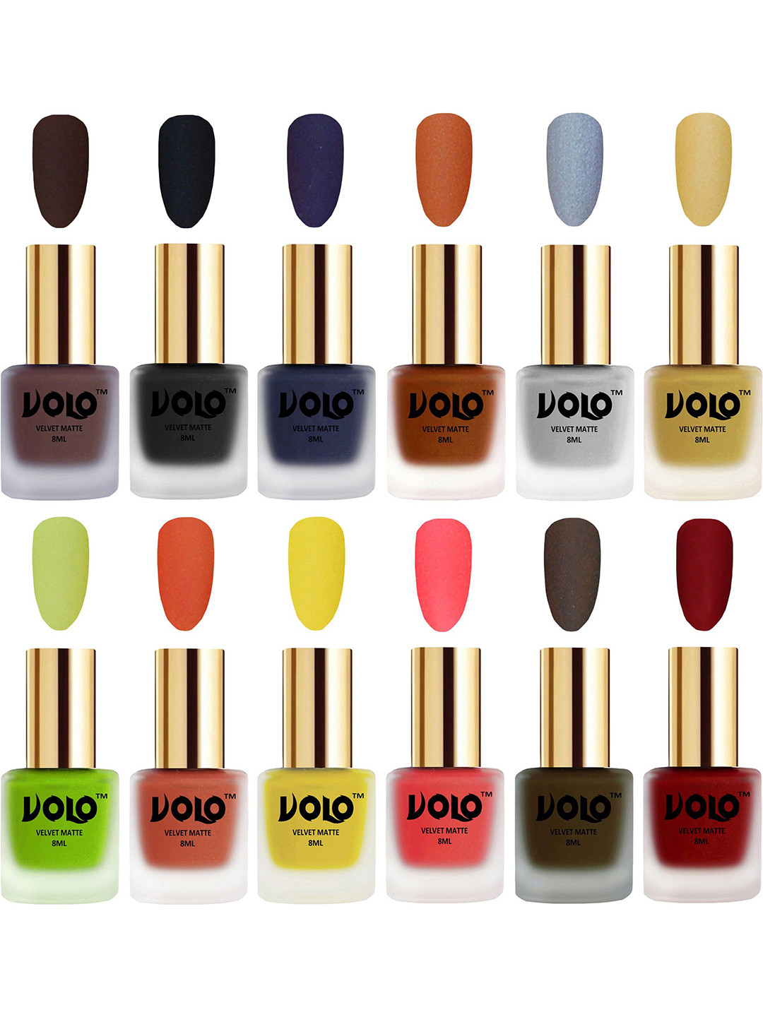 VOLO Set Of 12 Velvet Matte Nail Polish - 8 ml Each Shade - Magenta- Coral- Metallic Darr