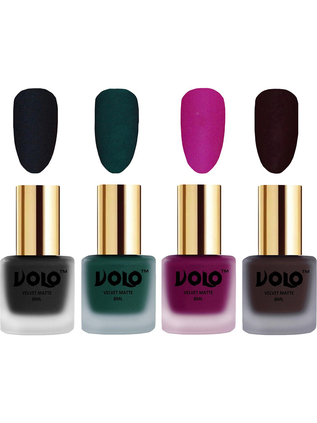 VOLO Set Of 4 Velvet Matte Nail Polish -8 ml Each - Magenta -Dark Wine -Dark Green -Black