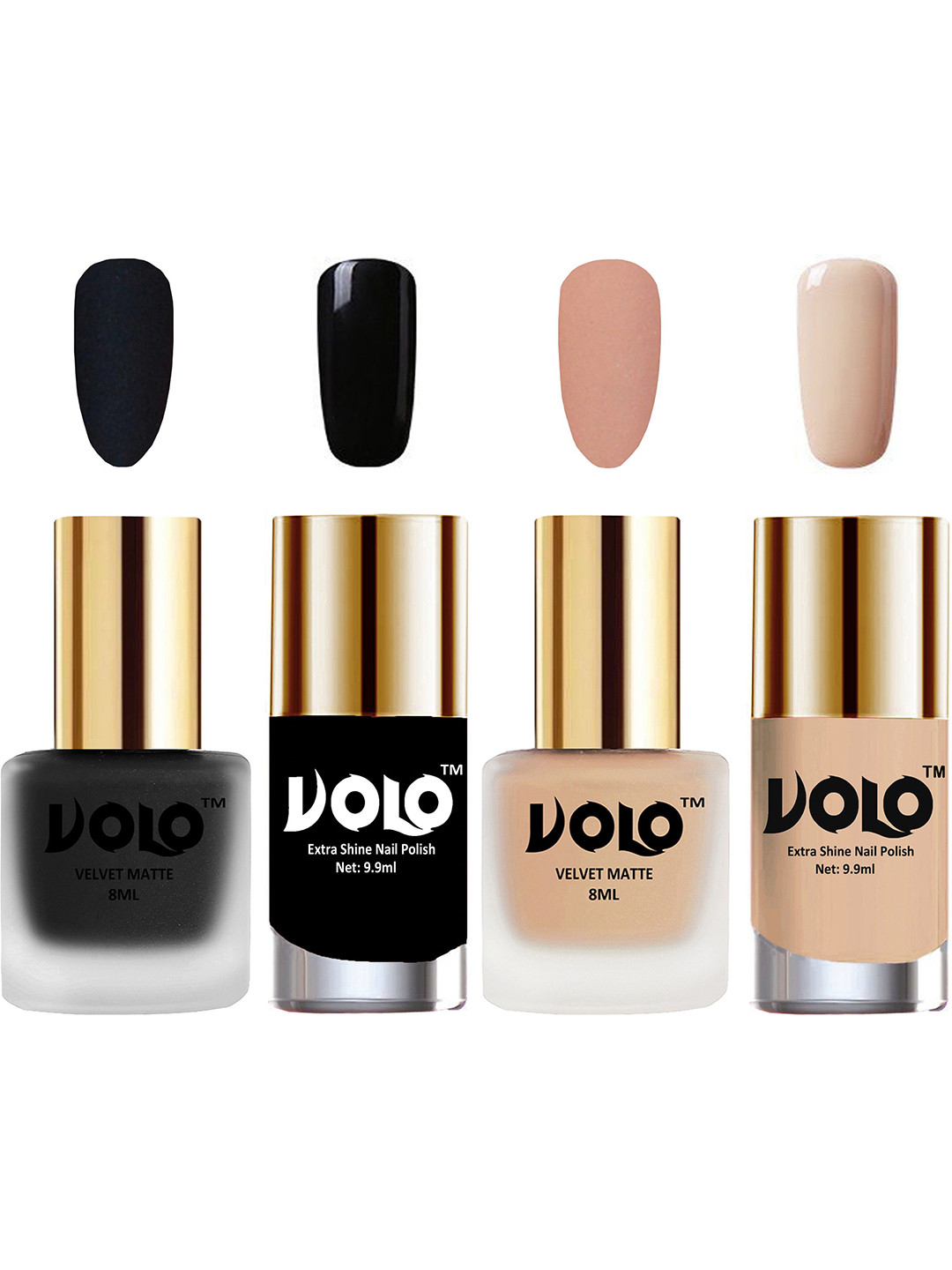 VOLO Set Of 4 Velvet Matte & Extra Shine Nail Polish-8 ml & 9.9 ml Shade 05-28-3-65