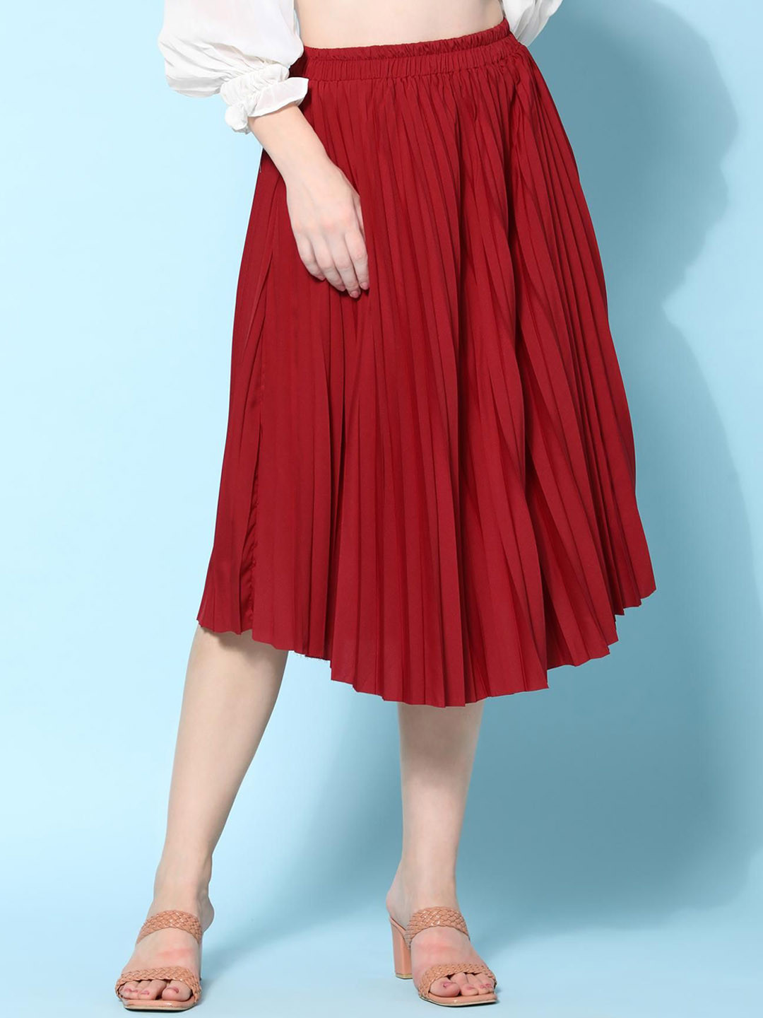 NE STYLE Pleated Flared Midi Skirts