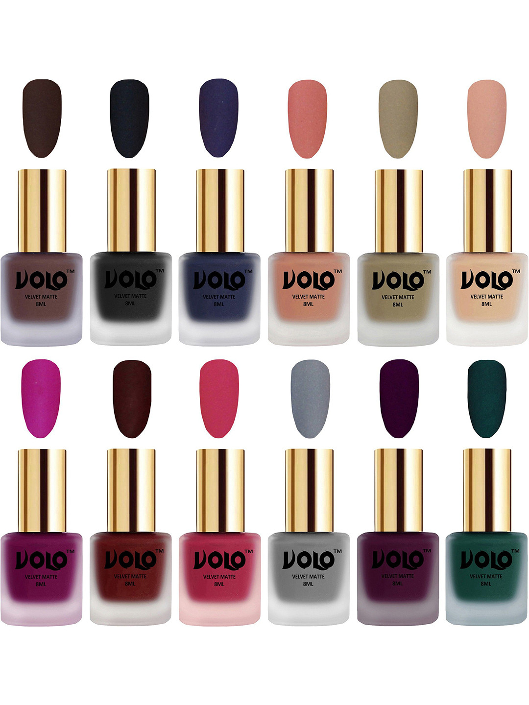 VOLO Set Of 12 Velvet Matte Nail Polish - 8 ml Each - Magenta - Light Wine - Sand Nude