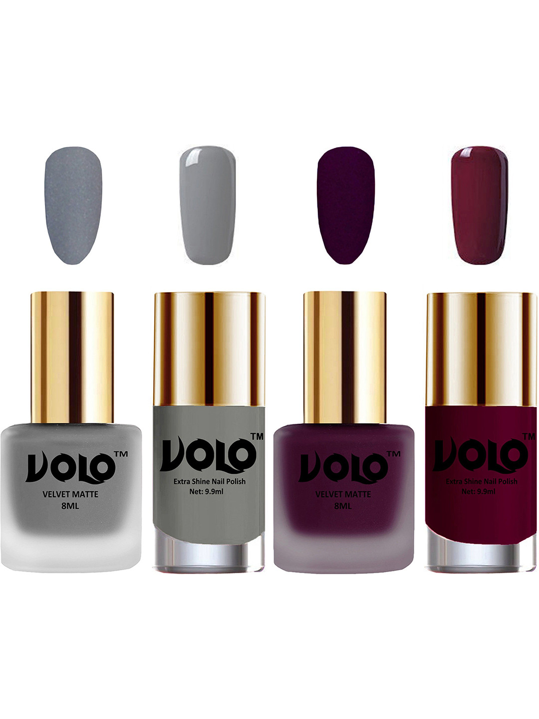 VOLO Set Of 4 Velvet Matte & Extra Shine Nail Polish-8 ml & 9.9 ml Each Shade 20-46-41-34