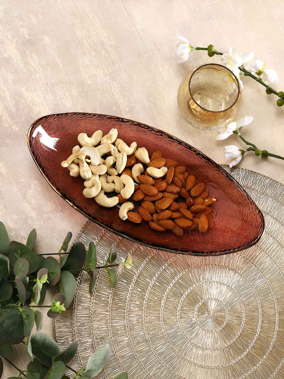 TAYHAA Red Glass Glass Oval shaped Serving Platter