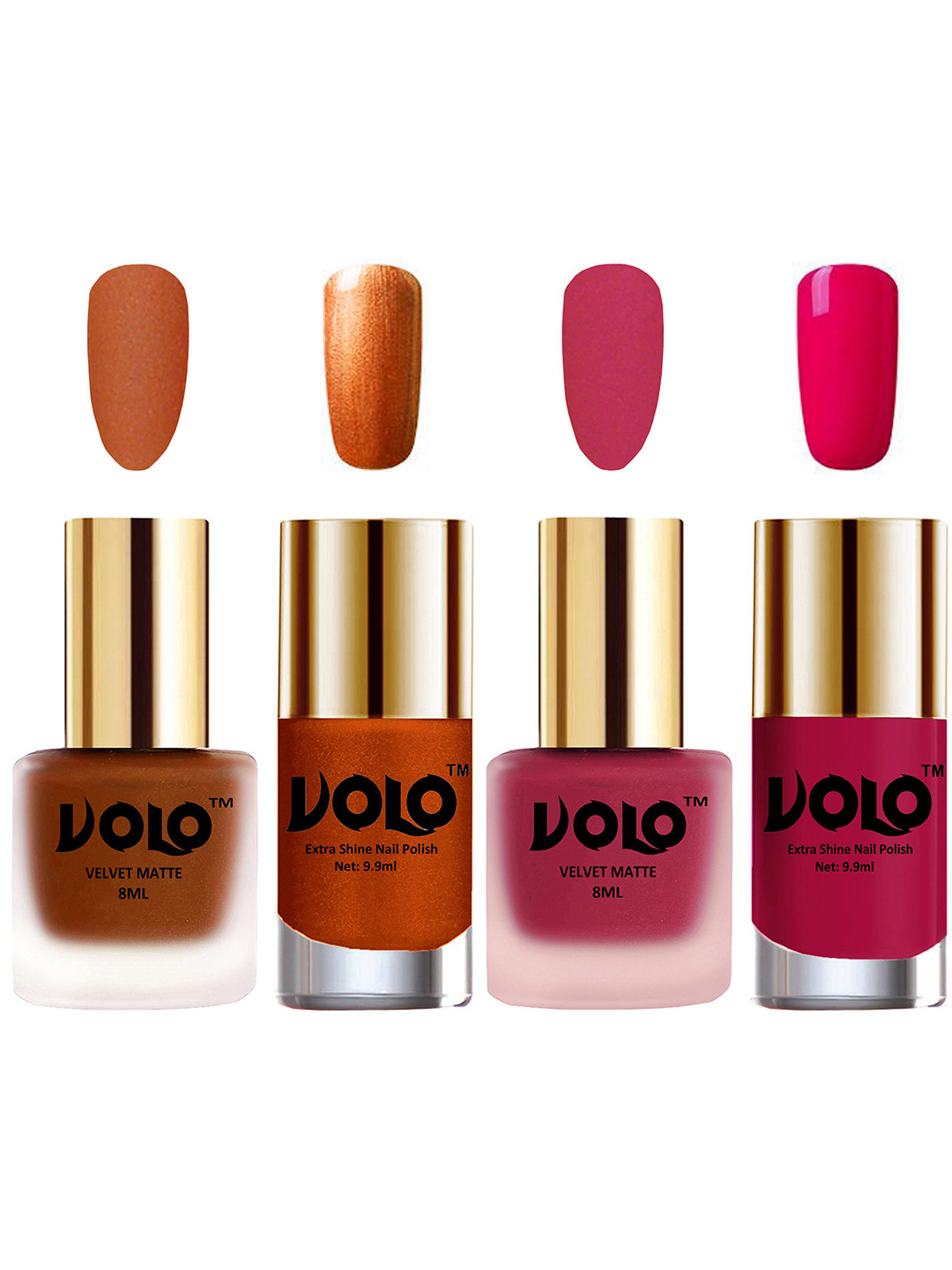 VOLO Set Of 4 Velvet Matte & Extra Shine Nail Polish-8 ml & 9.9 ml Each Shade 35-43-60-53