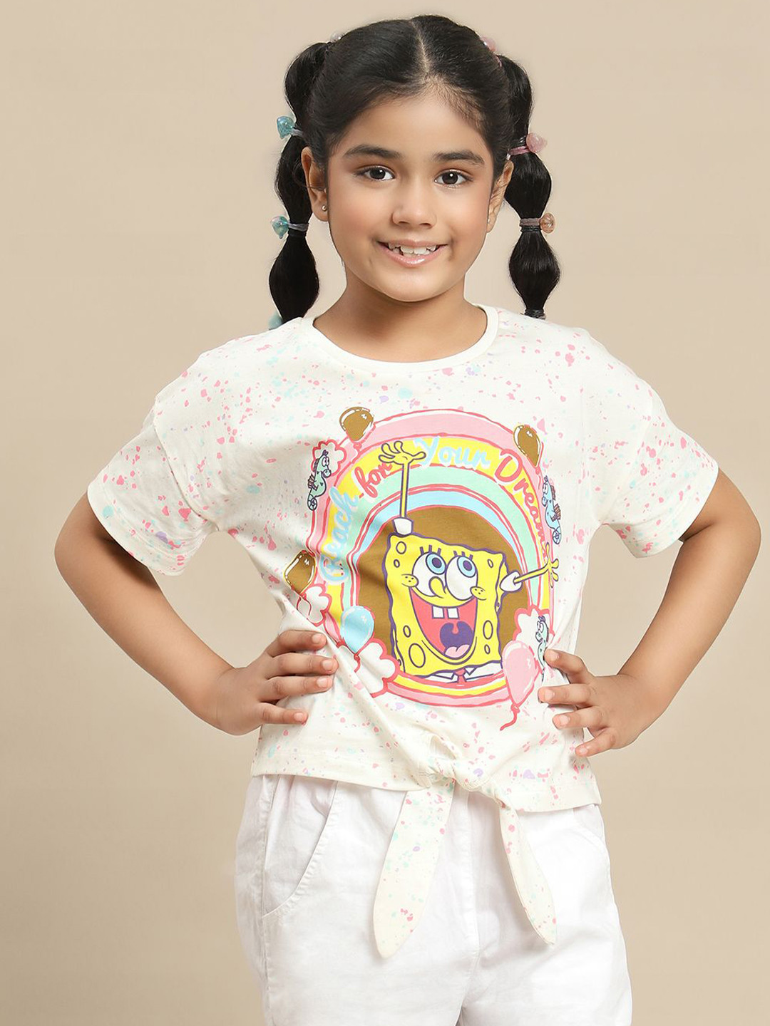 Kids Ville Girls Spongebob Squarepants Graphic Printed Pure Cotton Tshirt