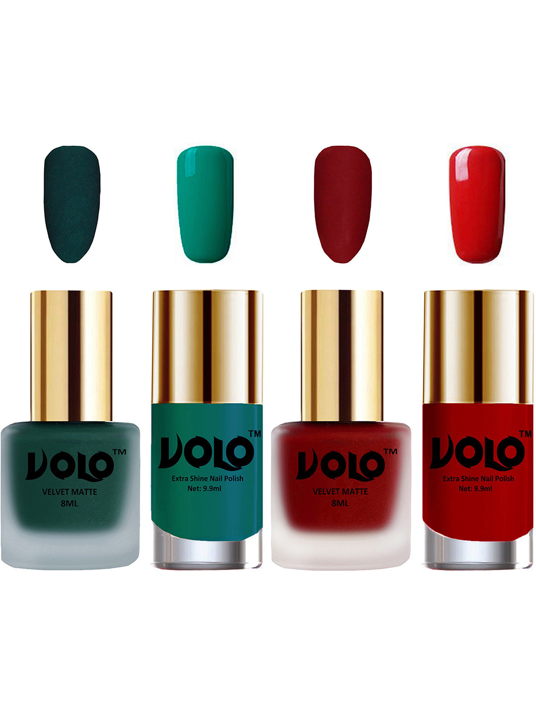 VOLO Set Of 4 Velvet Matte & Extra Shine Nail Polish-8 ml & 9.9 ml Each Shade 12-22-26-36