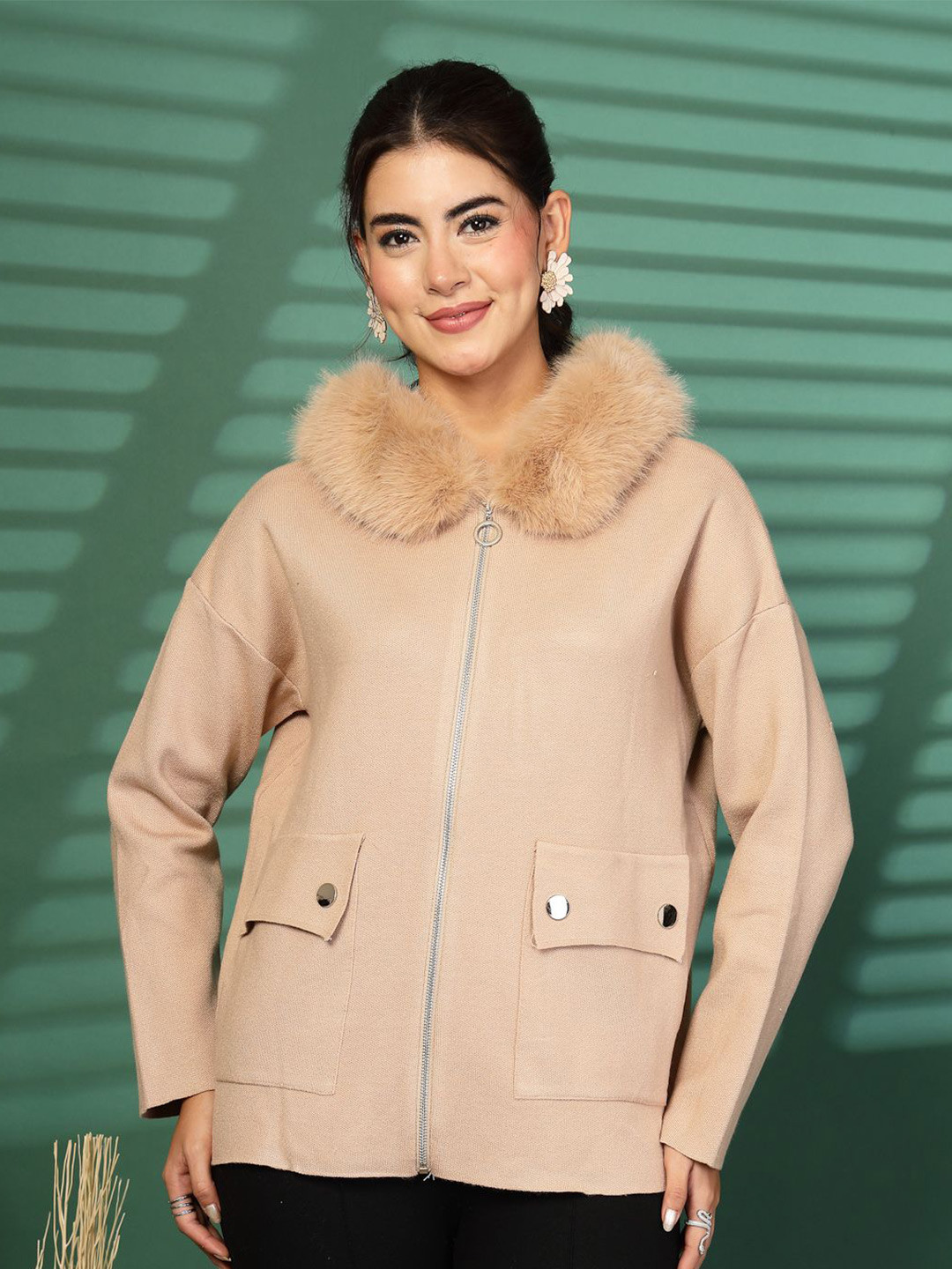 Mafadeny Round Neck Zipper Coats