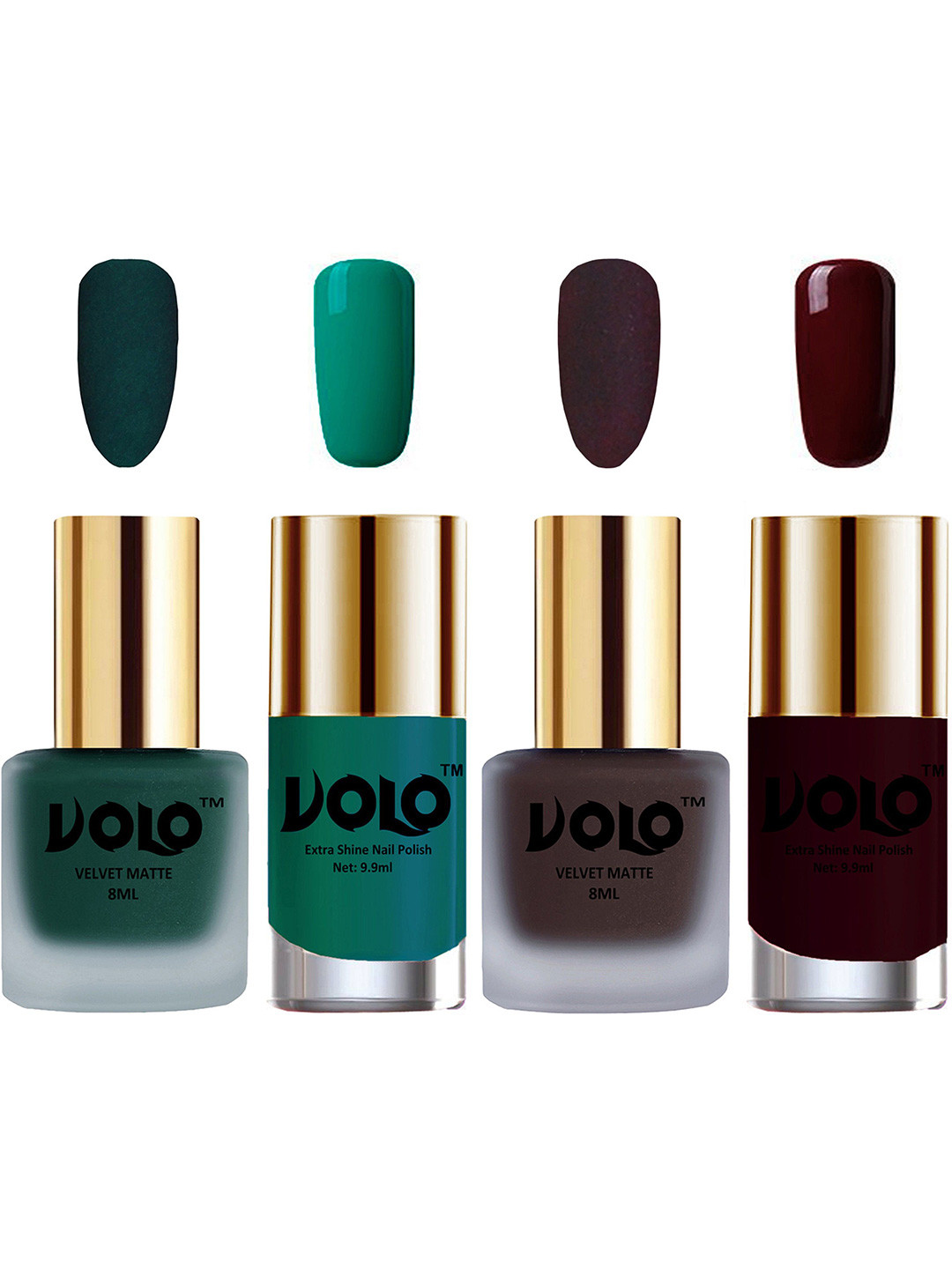 VOLO Set Of 4 Velvet Matte & Extra Shine Nail Polish-8 ml & 9.9 ml Each Shade 12-29-26-44