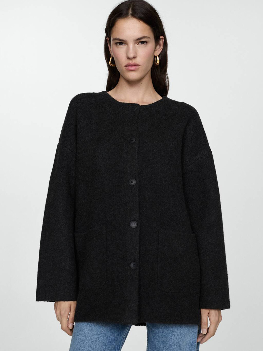 MANGO Suede Overcoat with Muffler