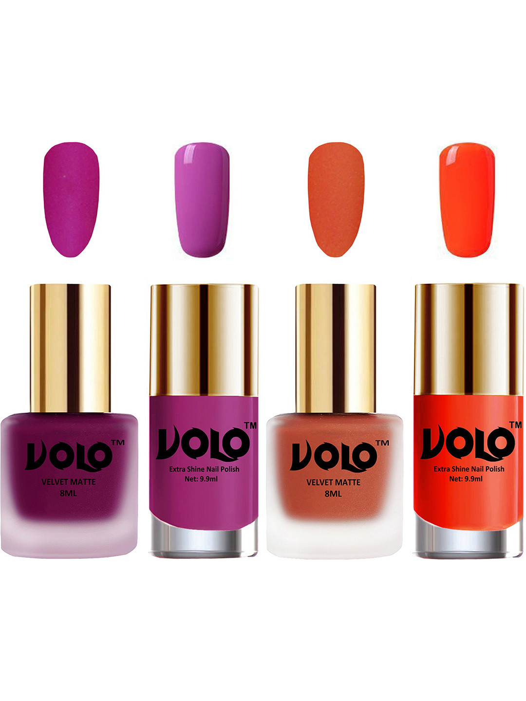 VOLO Set Of 4 Velvet Matte & Extra Shine Nail Polish-8 ml & 9.9 ml Each Shade 14-30-35-14