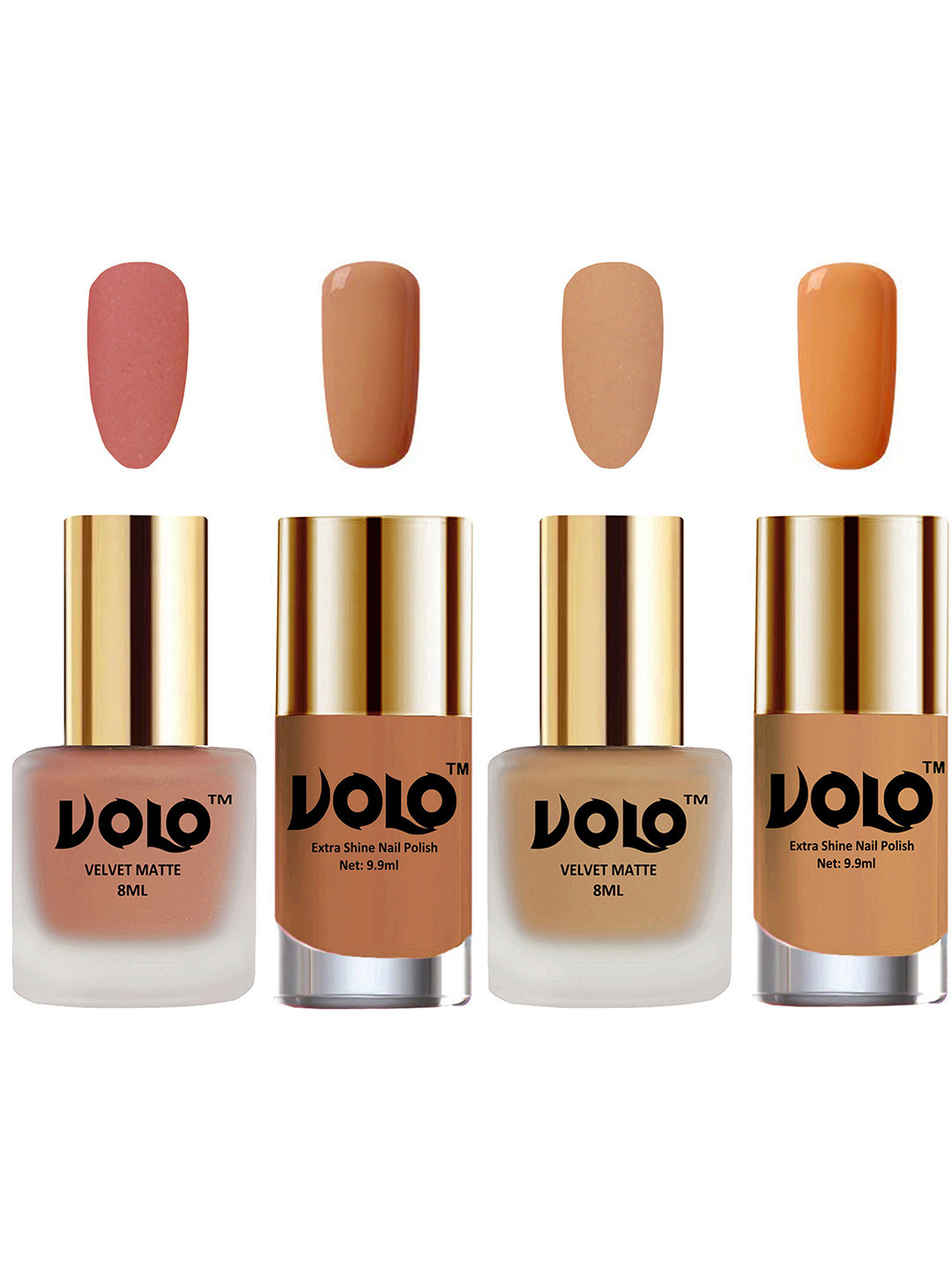 VOLO Set Of 4 Velvet Matte & Extra Shine Nail Polish-8 ml & 9.9 ml Each Shade 28-42-65-50