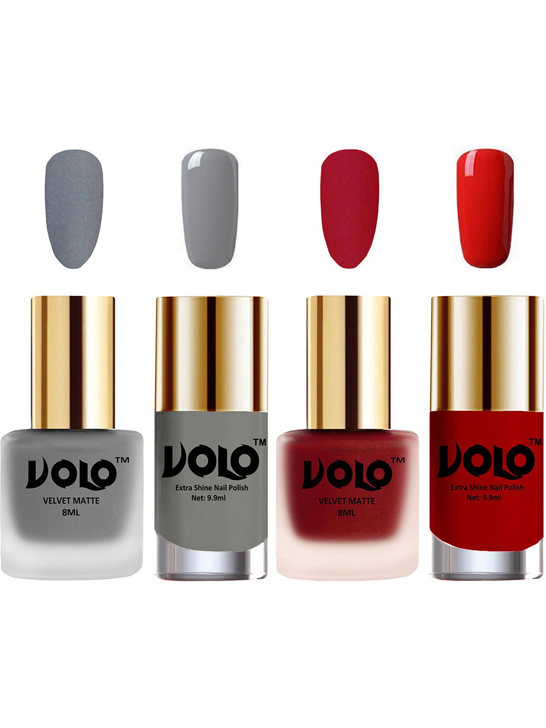 VOLO Set Of 4 Velvet Matte & Extra Shine Nail Polish-8 ml & 9.9 ml Each Shade 20-36-41-38