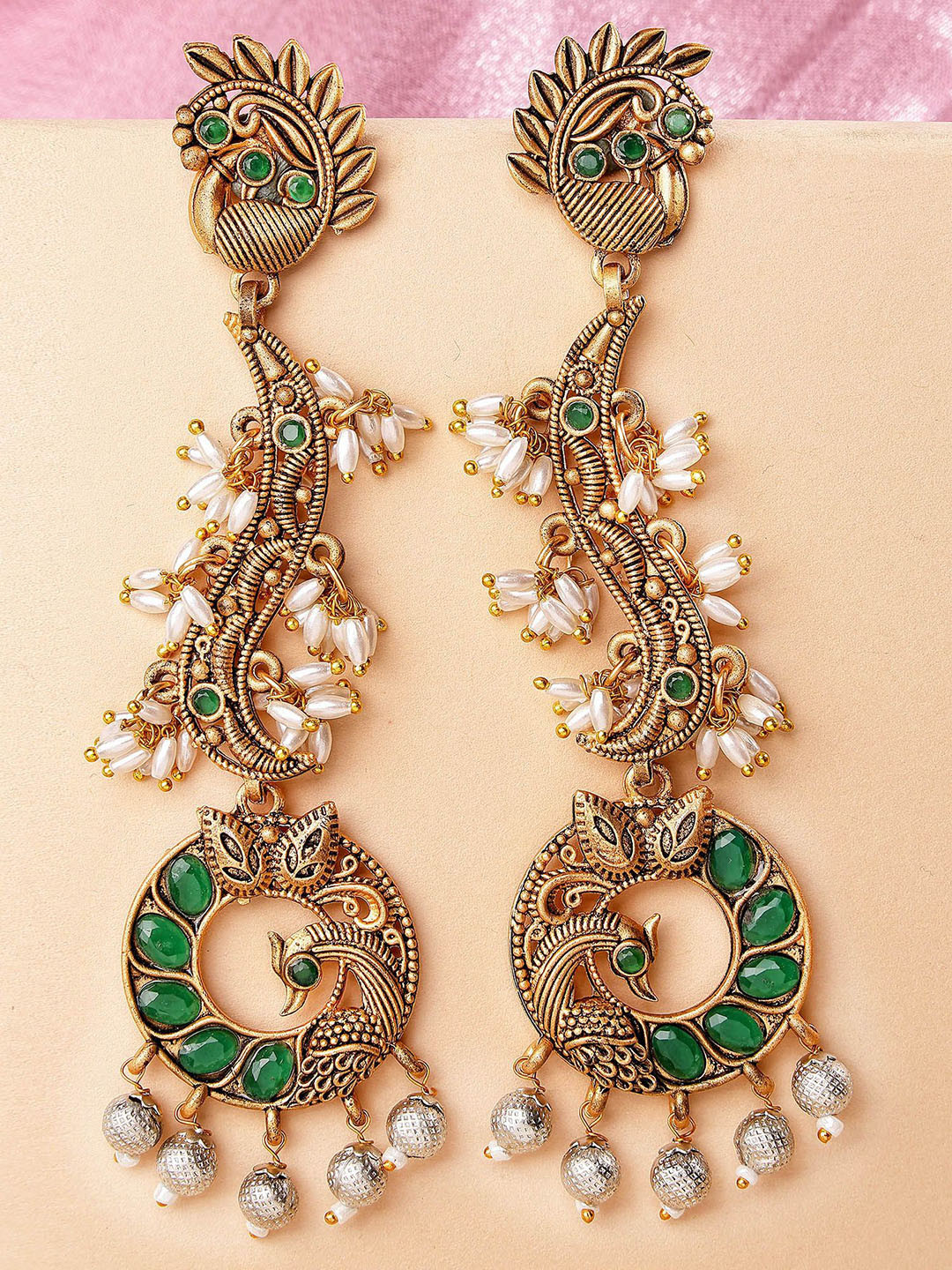 KARATCART Gold Plated Kundan Studded Contemporary Drop Earrings