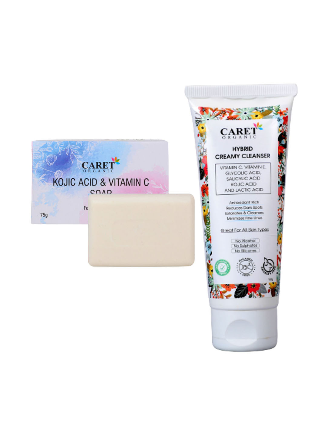CARET ORGANIC Kojic Acid & Vitamin Soap With Hybrid Creamy Cleanser